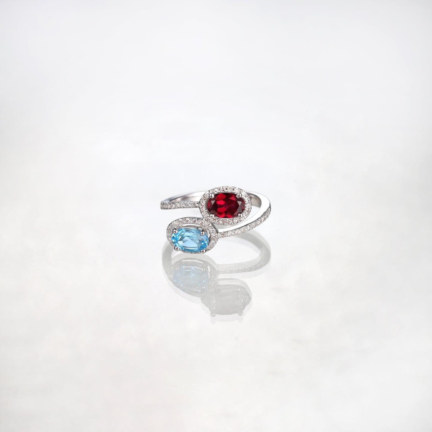 Oval Blue Topaz Ruby Custom Gem Ring