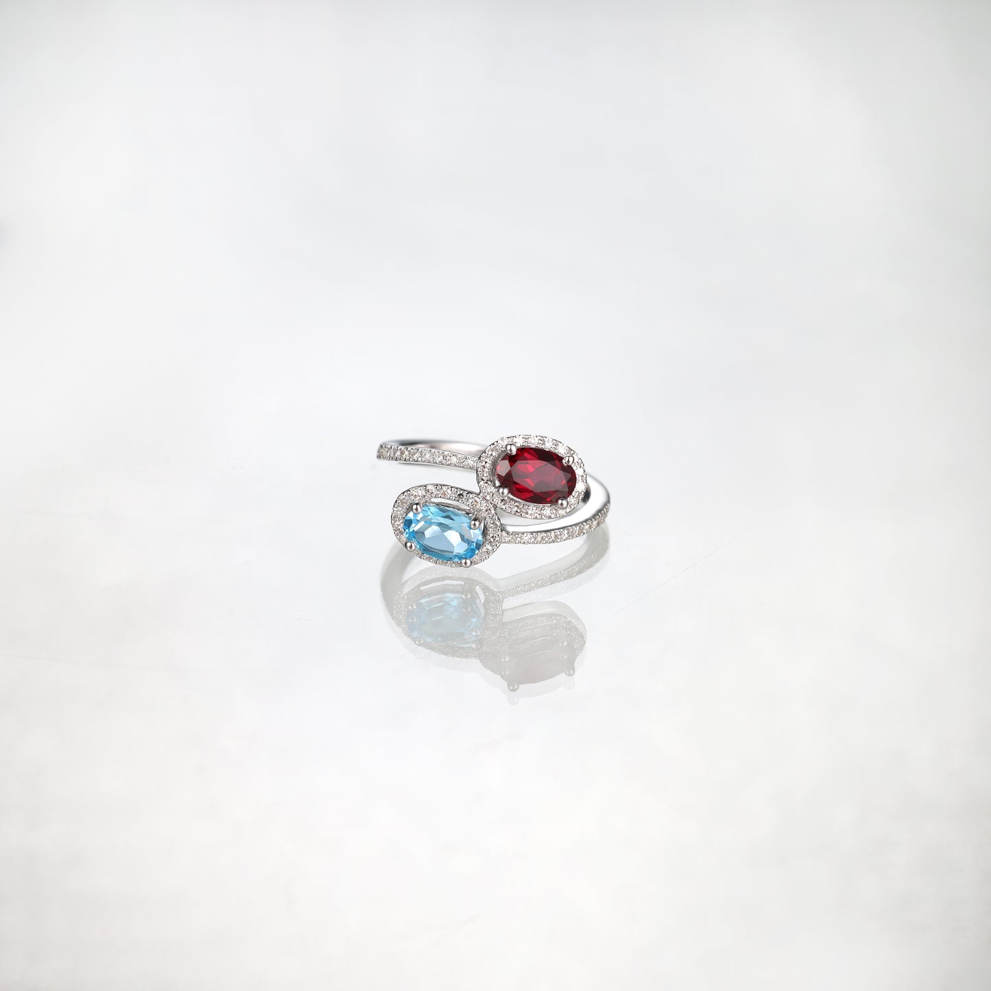 Oval Blue Topaz Ruby Custom Gem Ring