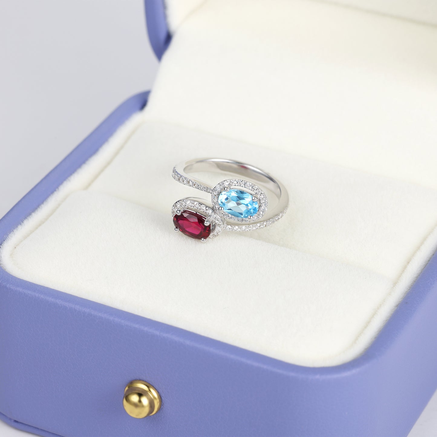 Oval Blue Topaz Ruby Custom Gem Ring