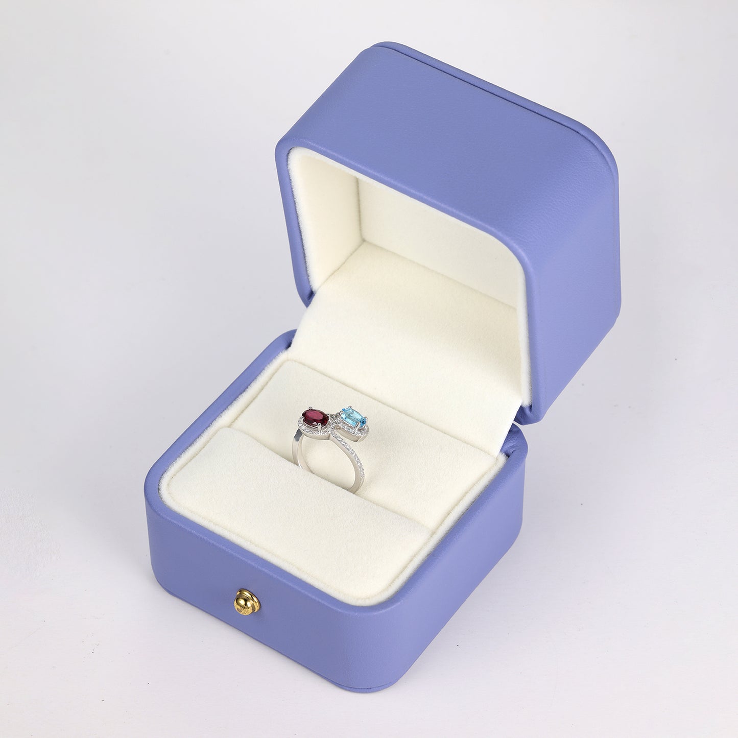 Oval Blue Topaz Ruby Custom Gem Ring