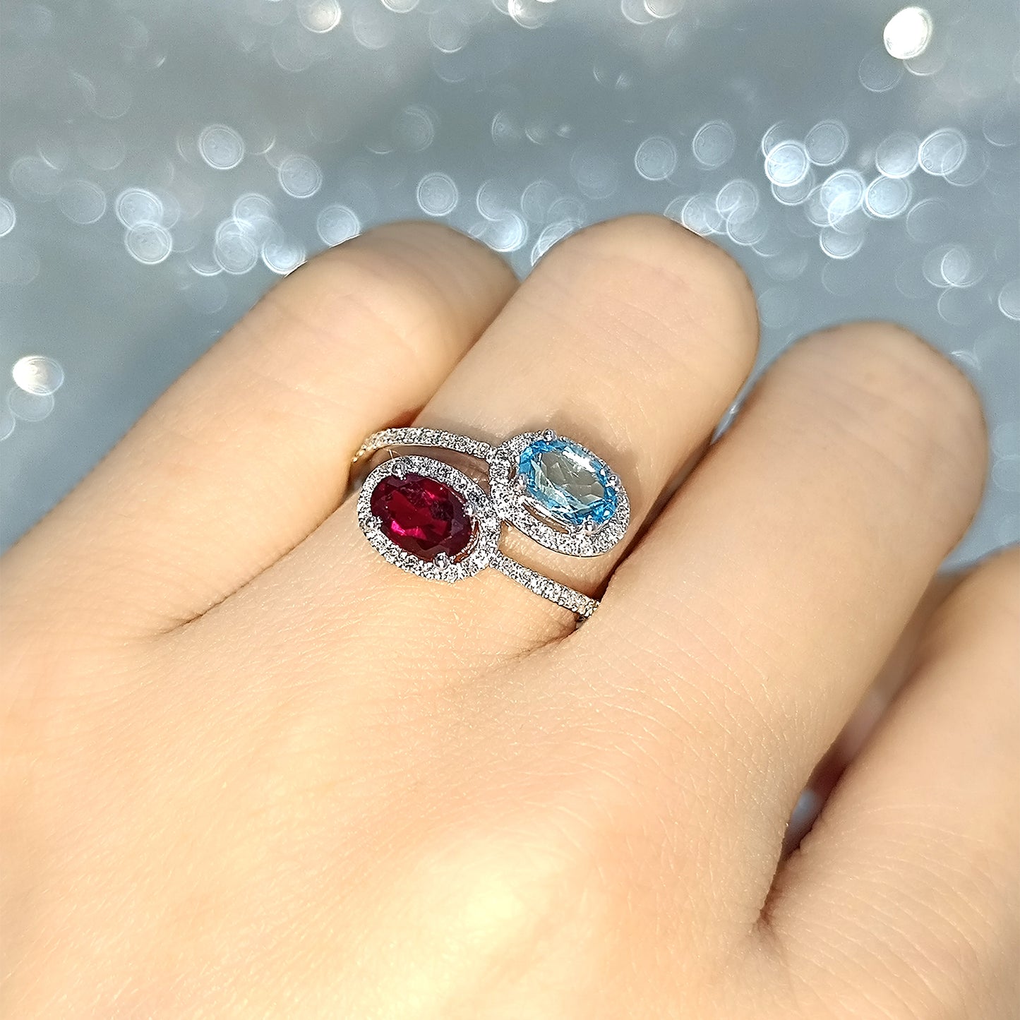 Oval Blue Topaz Ruby Custom Gem Ring