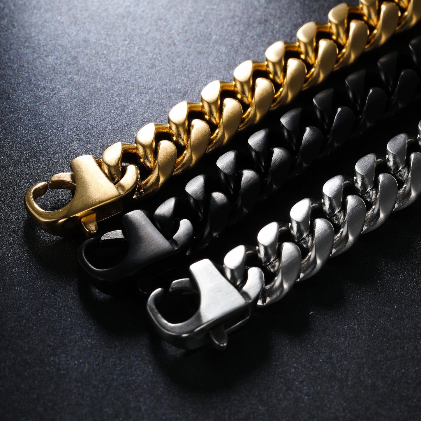 Mens Chain Bracelet Cuban Link with Silver Color (B0004)
