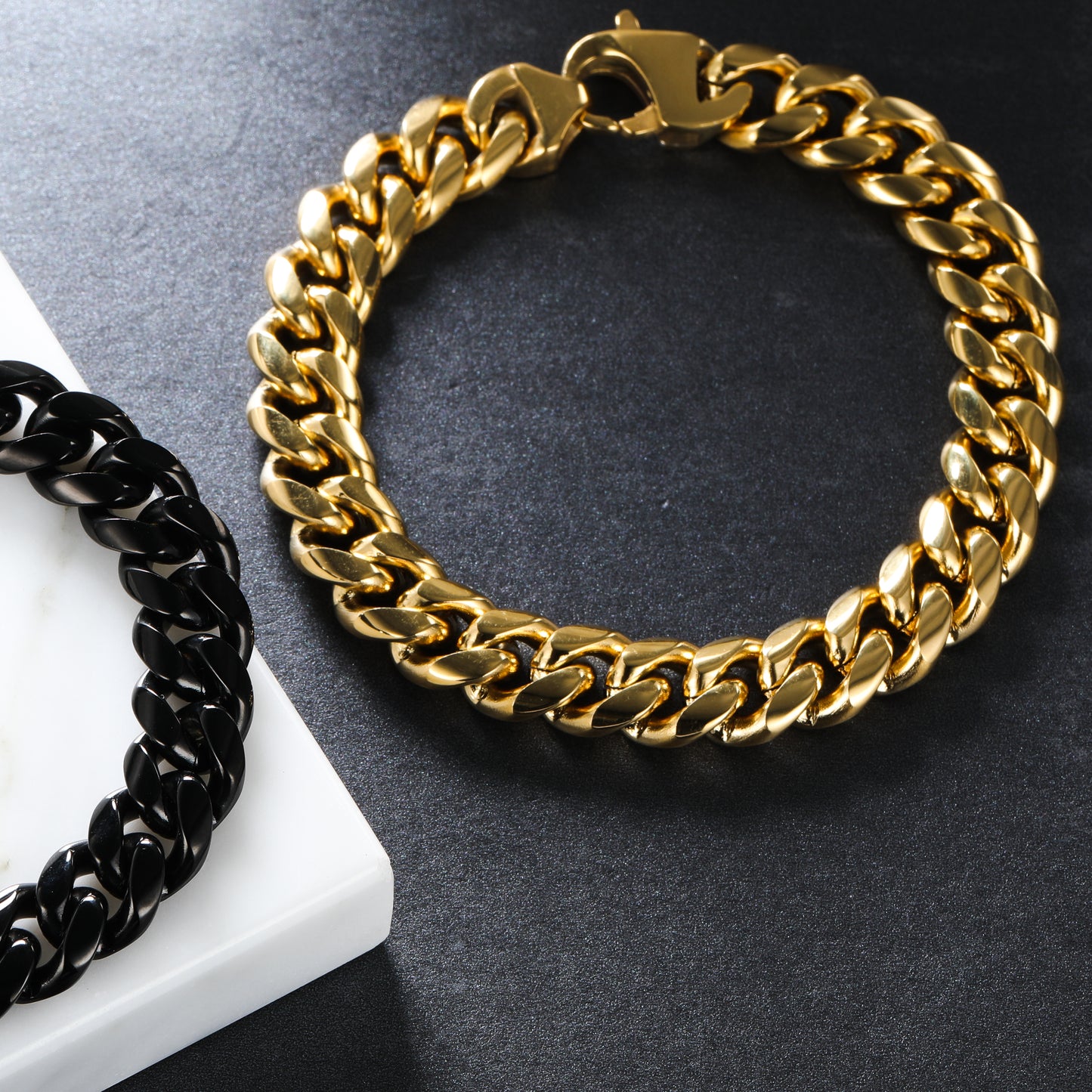 Mens Chain Bracelet Cuban Link with Silver Color (B0004)