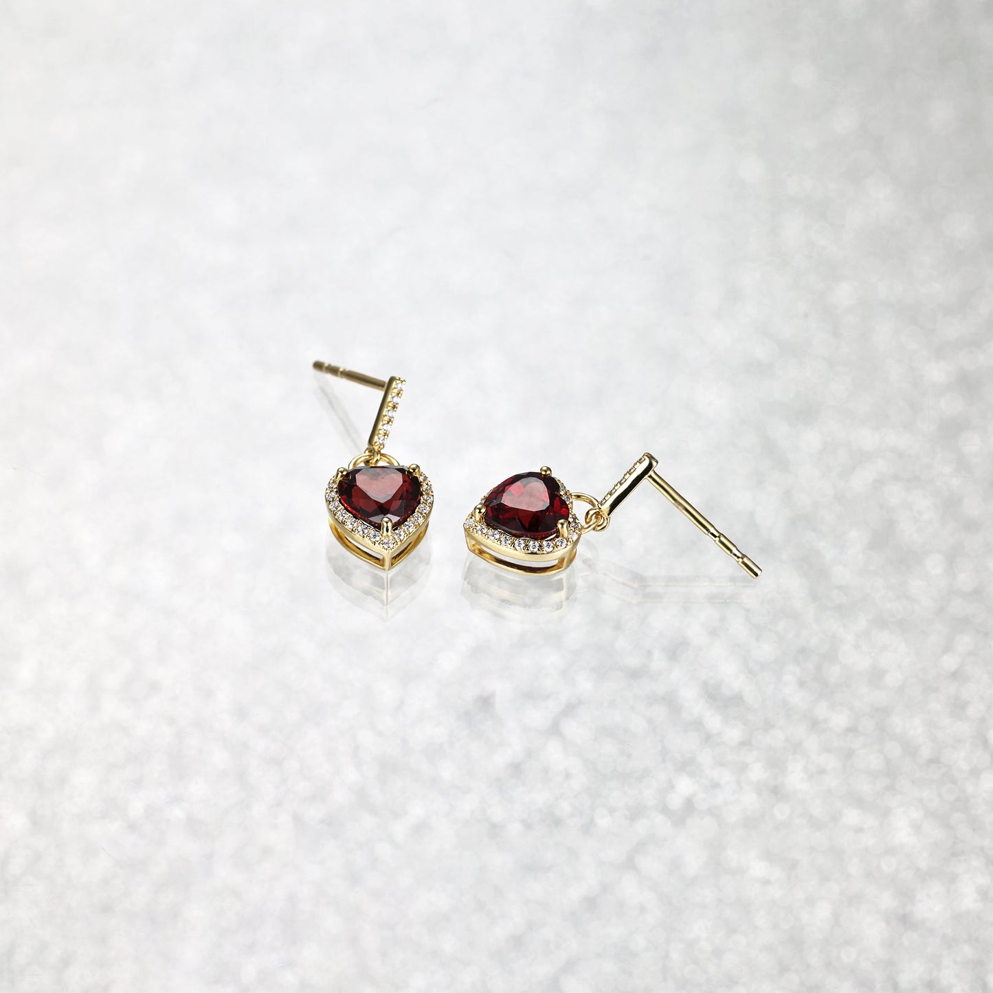 Solid Gold Red Garnet Heart Lock Earrings