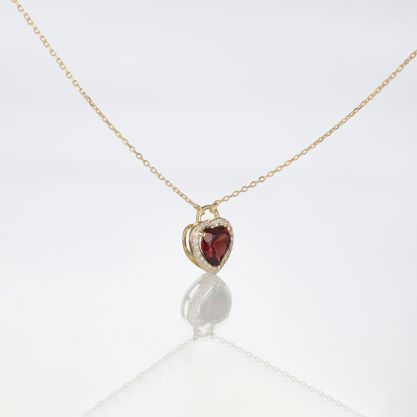 Solid Gold Red Garnet Heart Lock Pendant