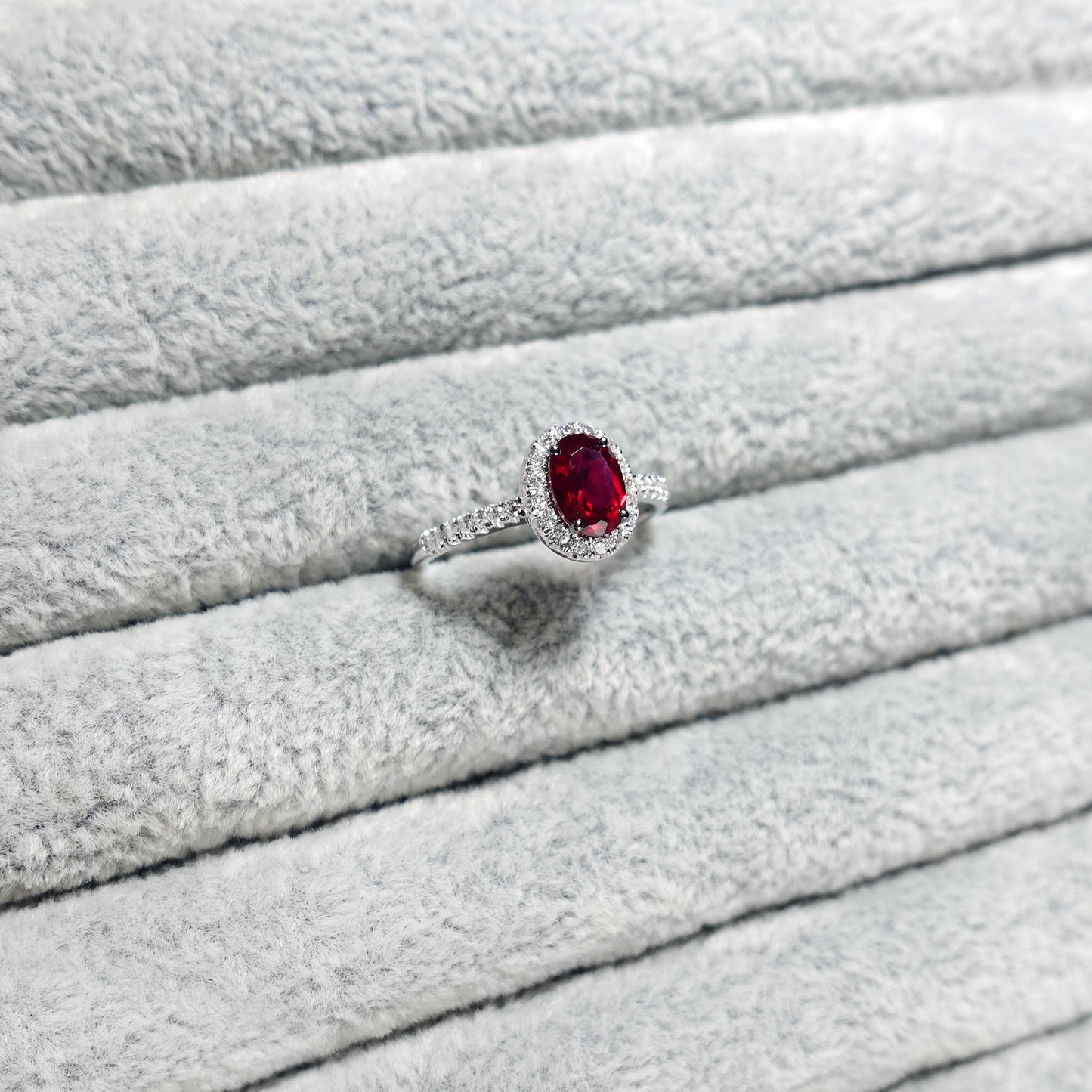 Oval Ruby Halo Diamond Promise Ring
