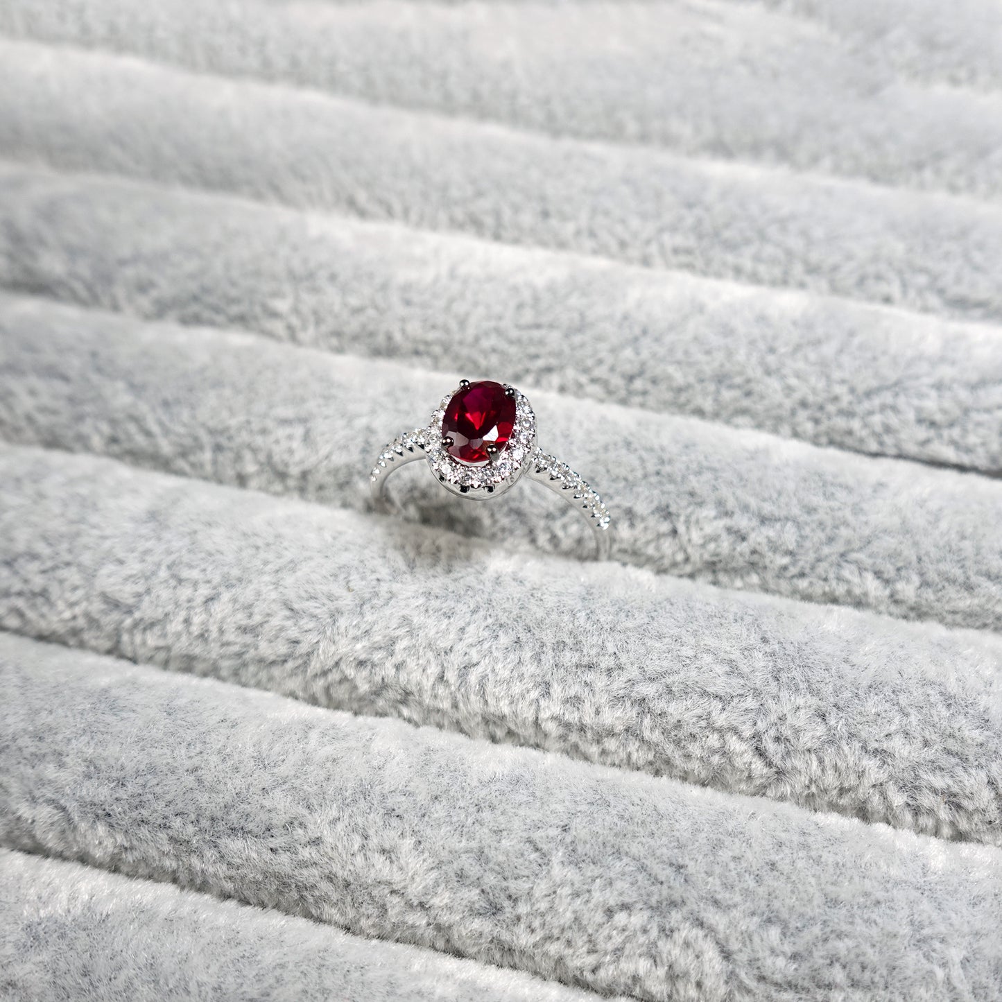 Oval Ruby Halo Diamond Promise Ring