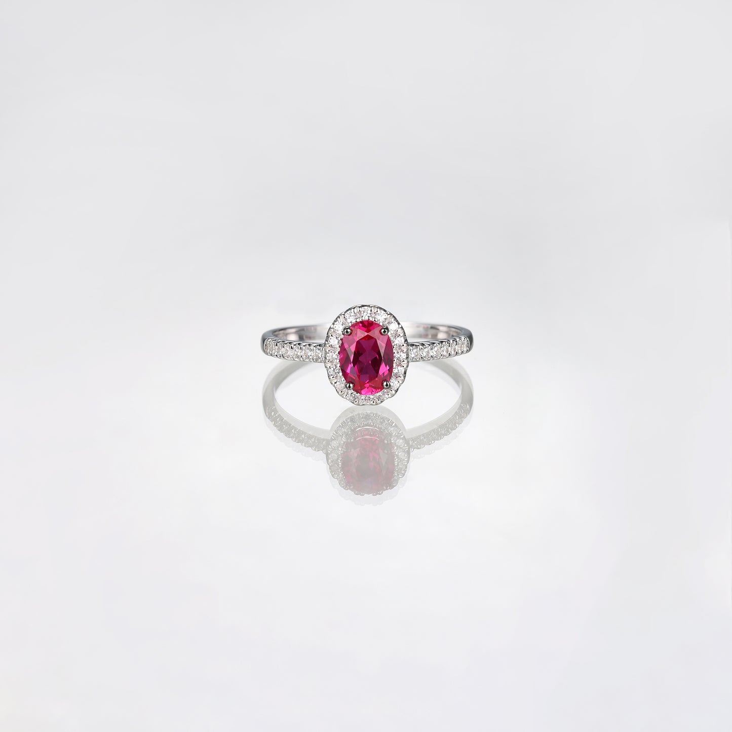 Oval Ruby Halo Diamond Promise Ring