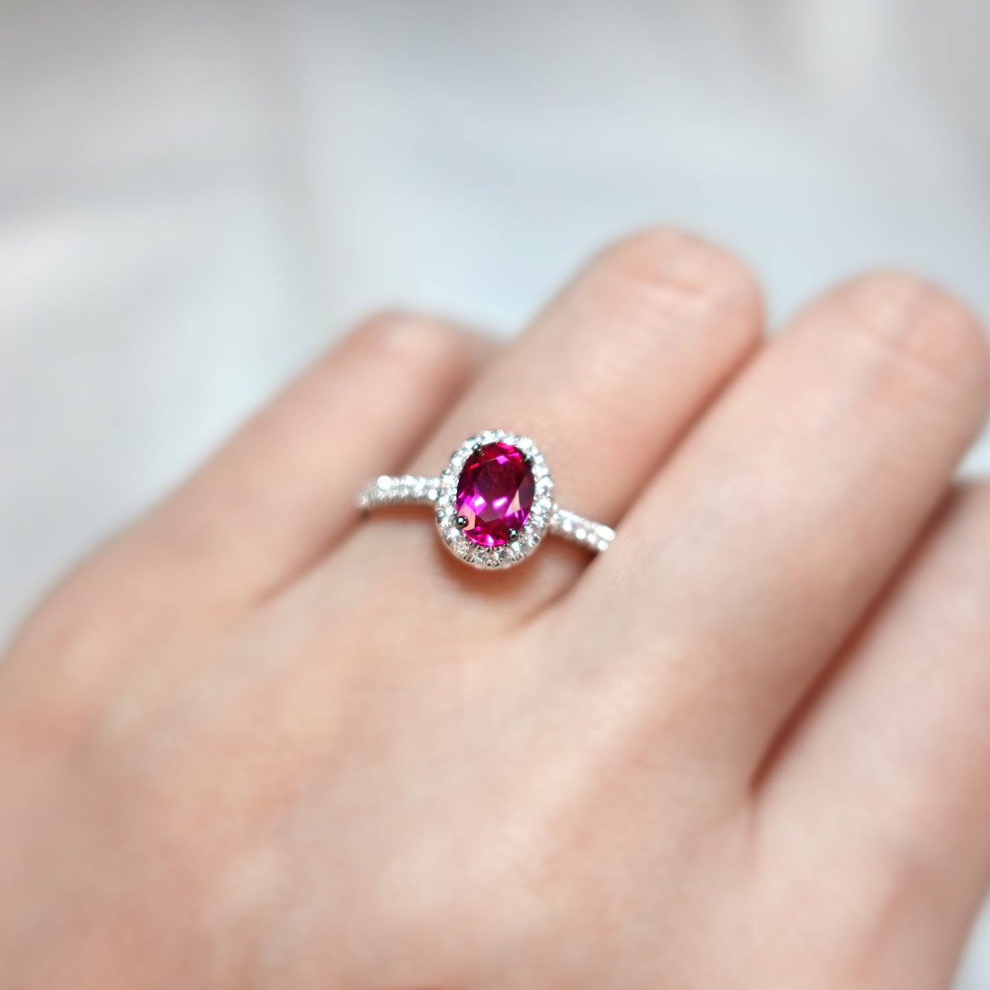 Oval Ruby Halo Diamond Promise Ring