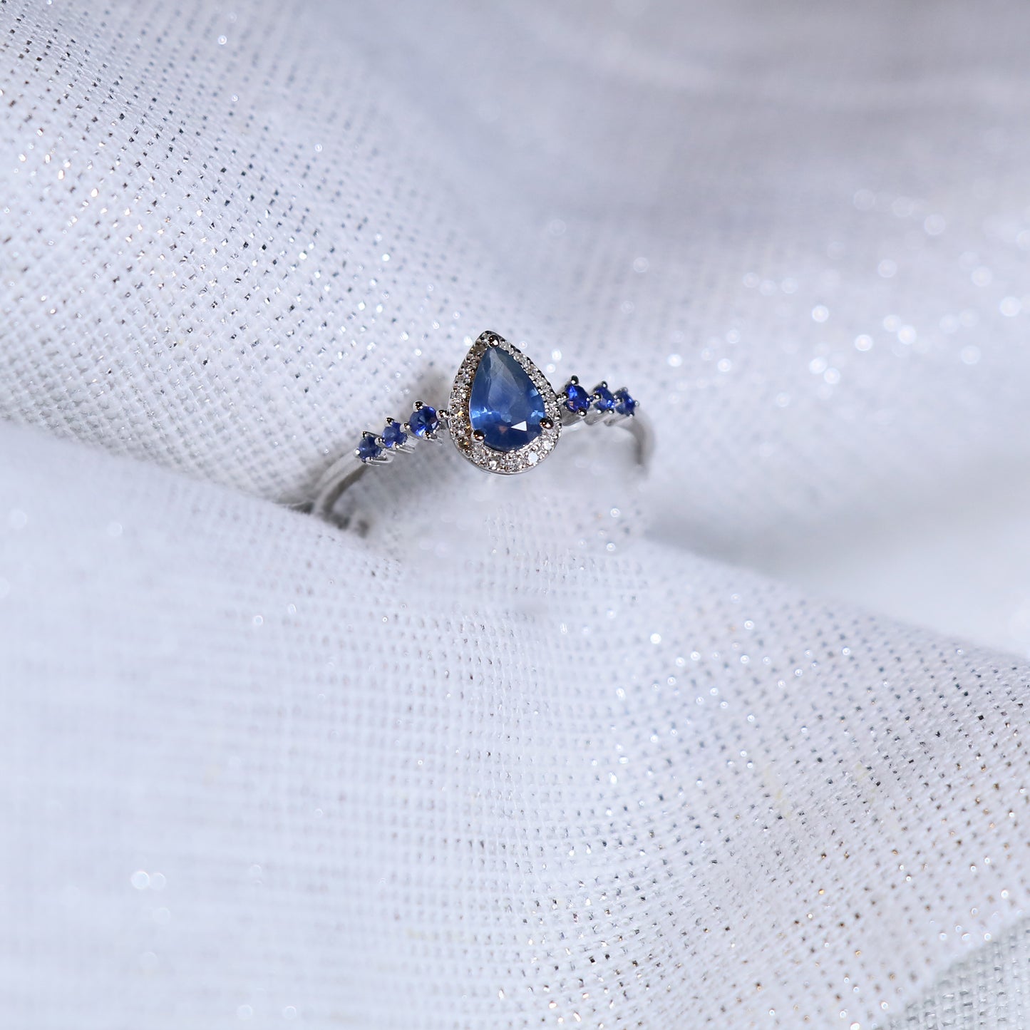 Pear Sapphire Halo Ring