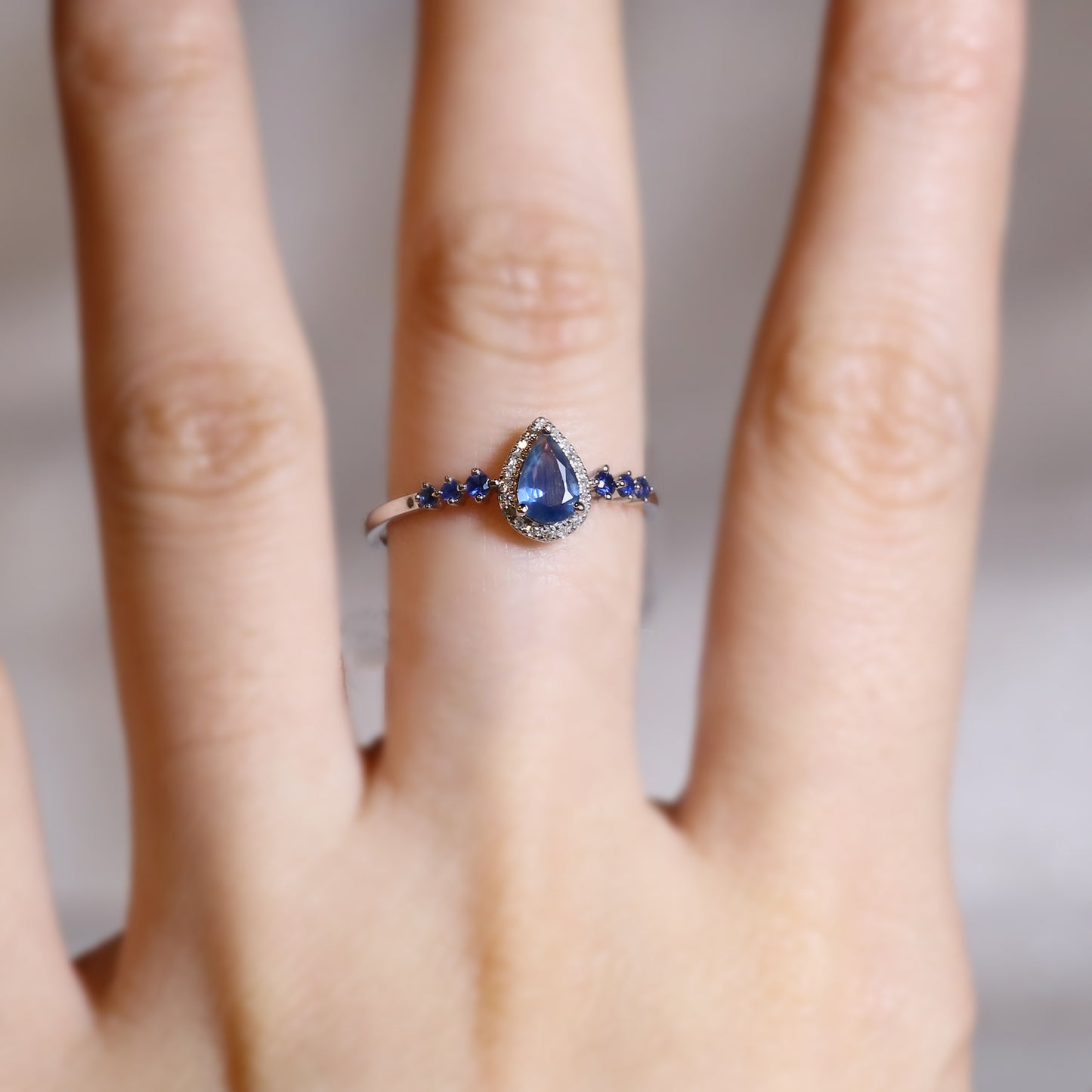 Pear Sapphire Halo Ring