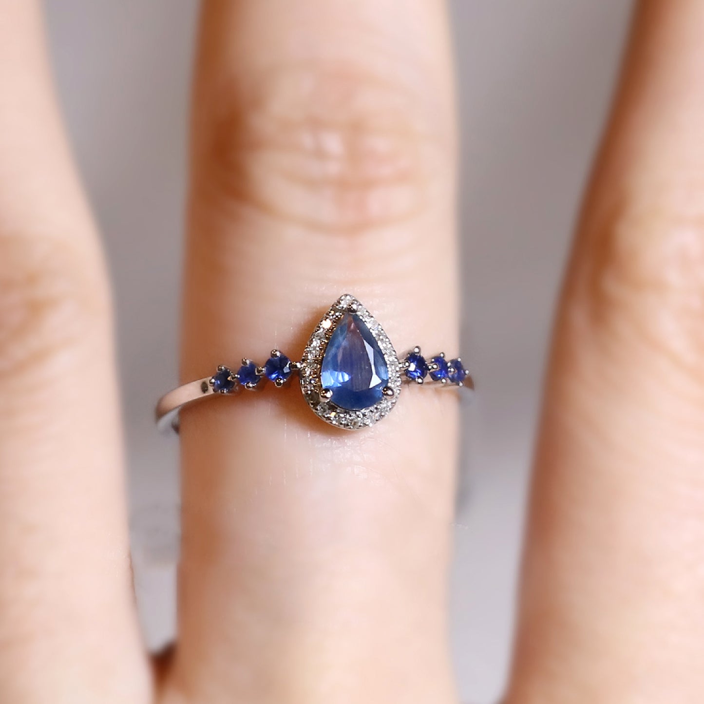 Pear Sapphire Halo Ring