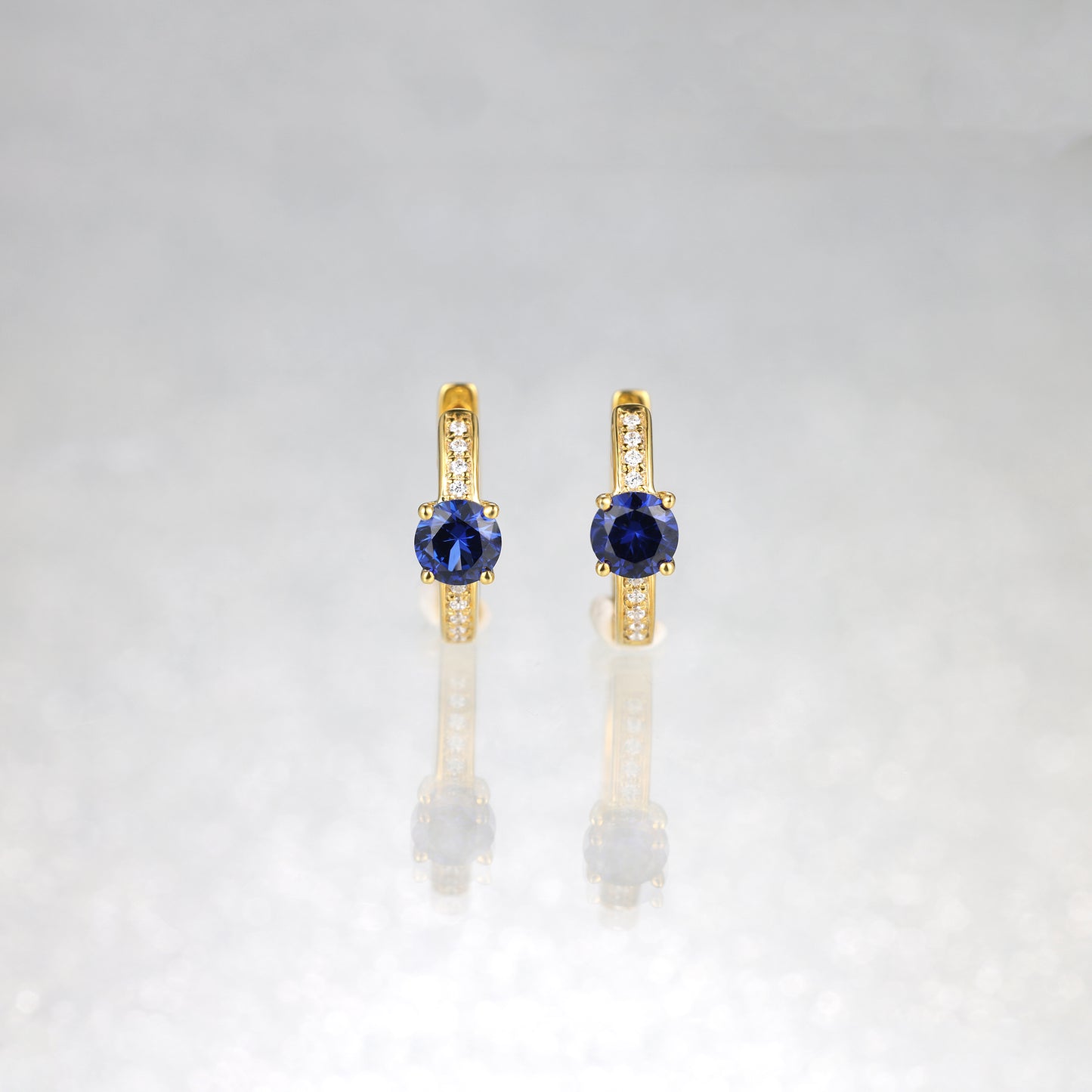 Round Sapphire Hoop Earrings