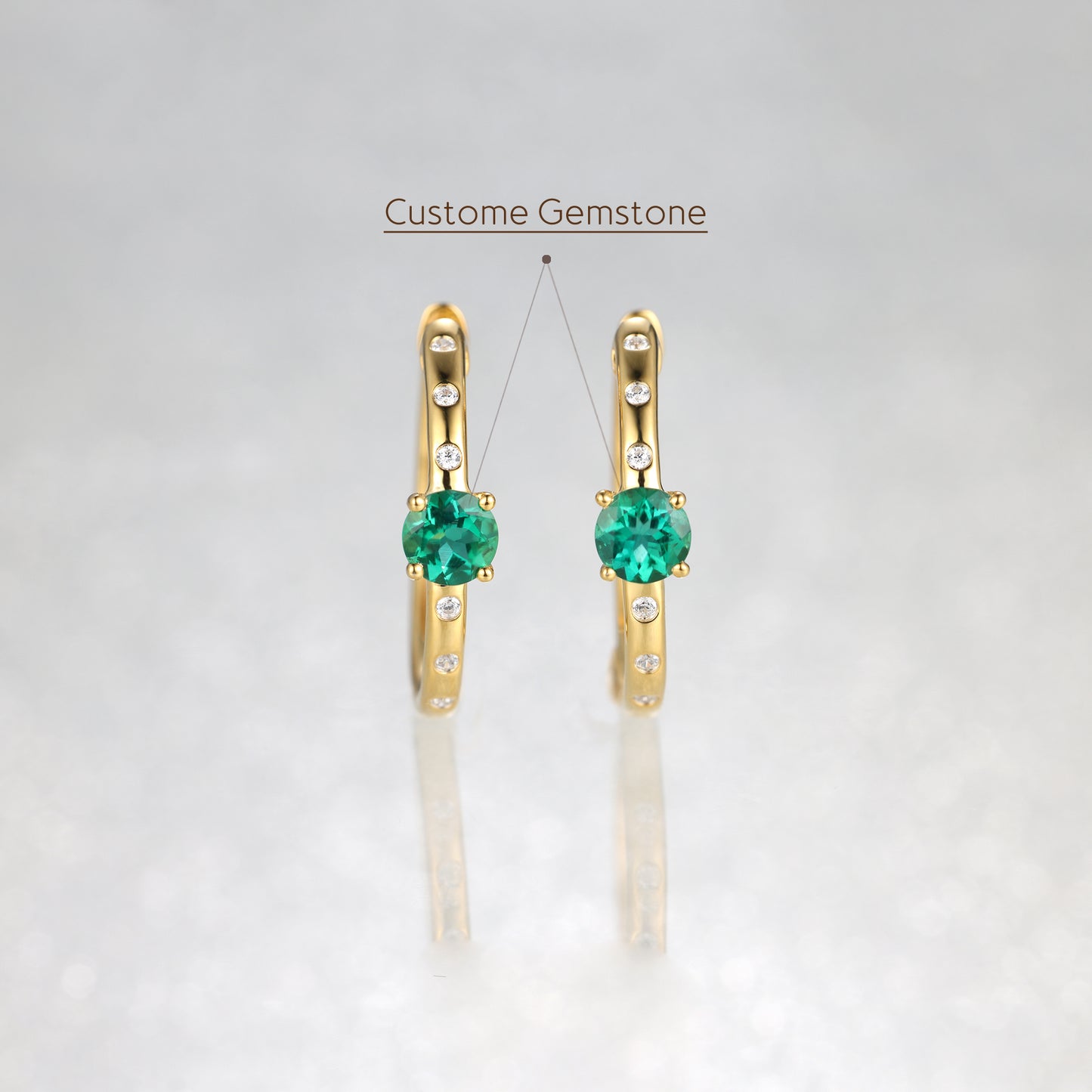 Tiny Round Emerald Huggie Earrings