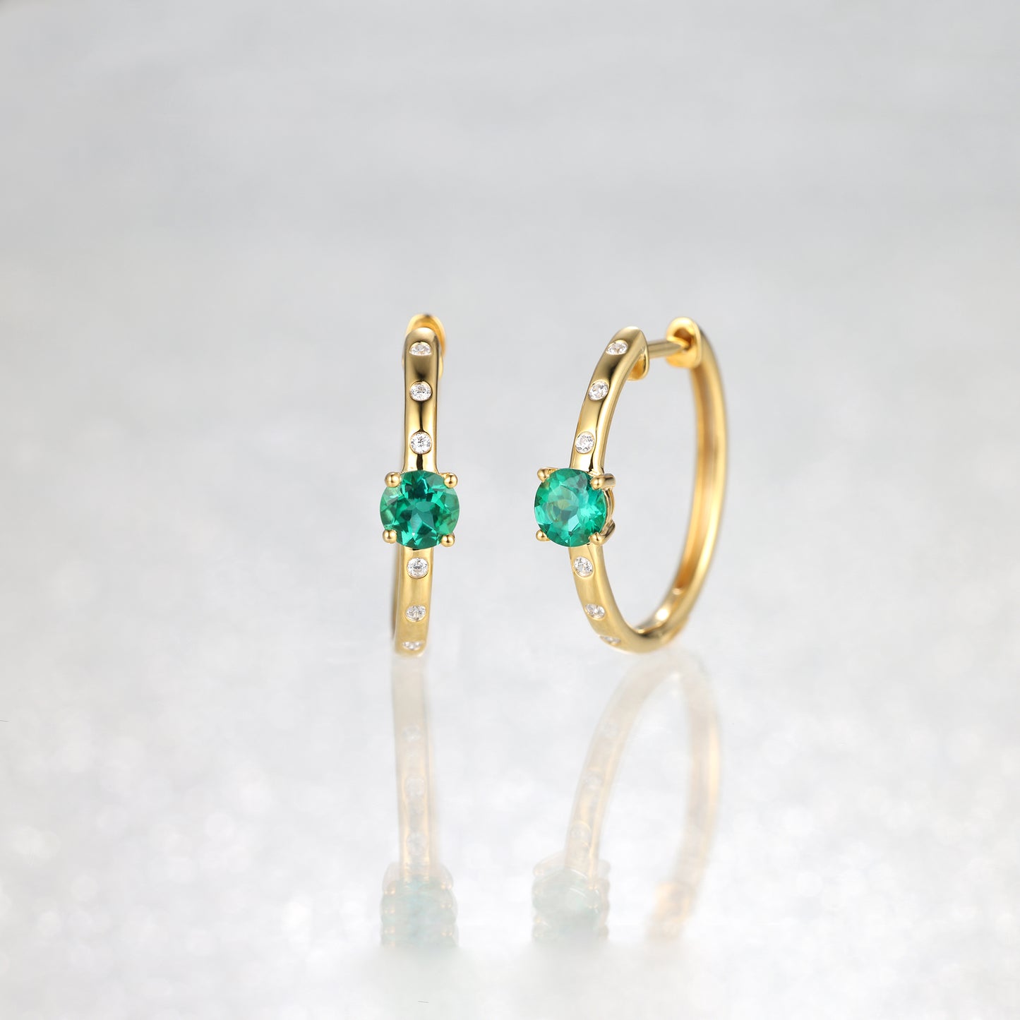 Tiny Round Emerald Huggie Earrings