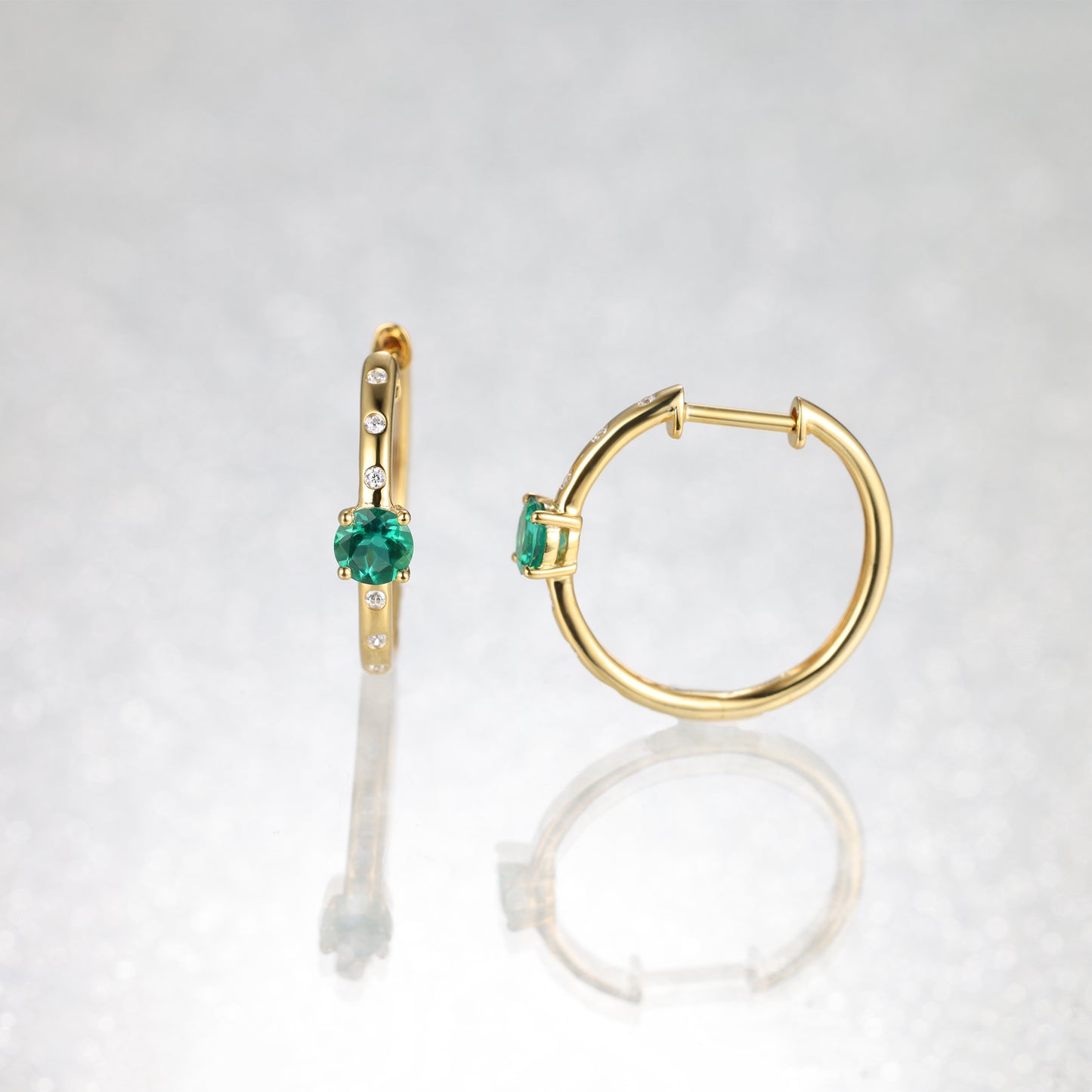 Tiny Round Emerald Huggie Earrings