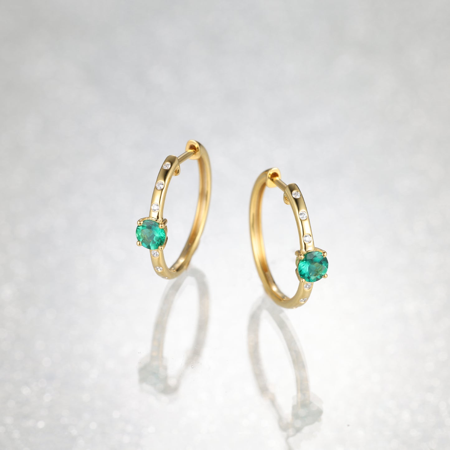 Tiny Round Emerald Huggie Earrings