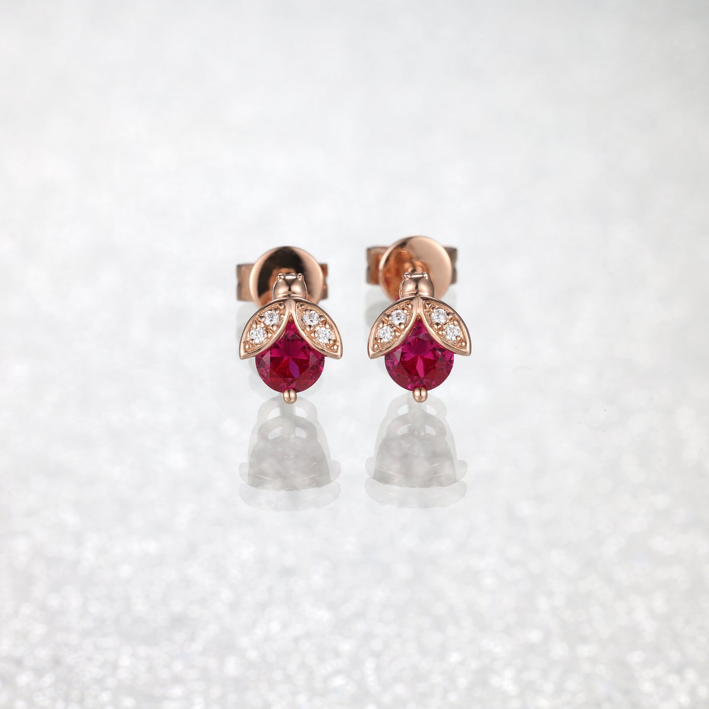 Red Ladybug Diamond Stud Earrings