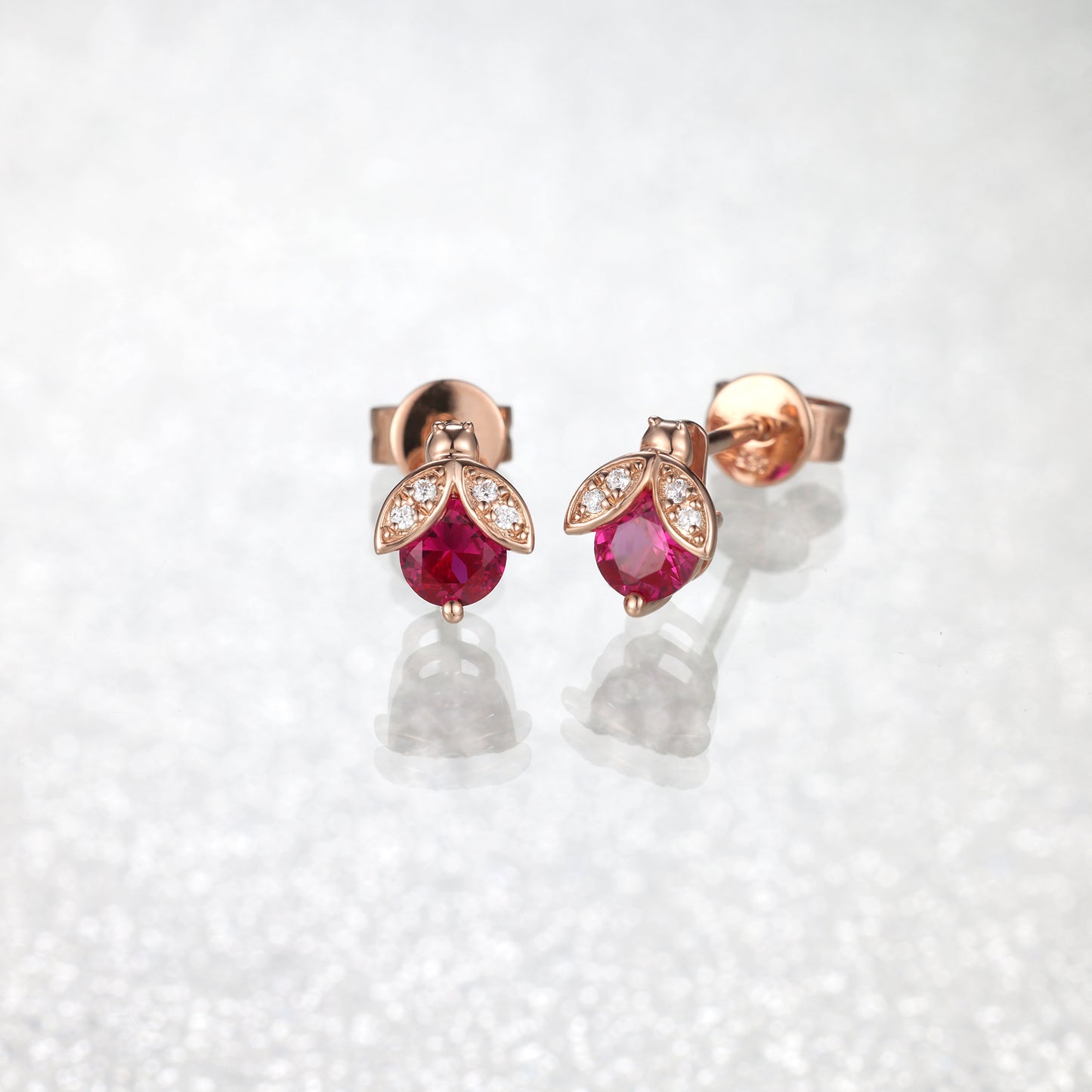 Red Ladybug Diamond Stud Earrings