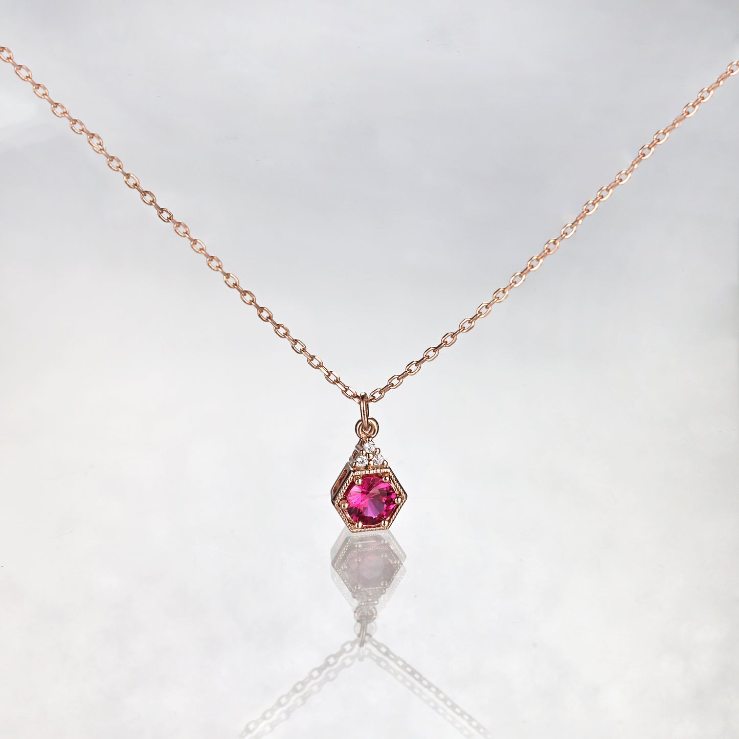 Silver Ruby Hexagon Necklace