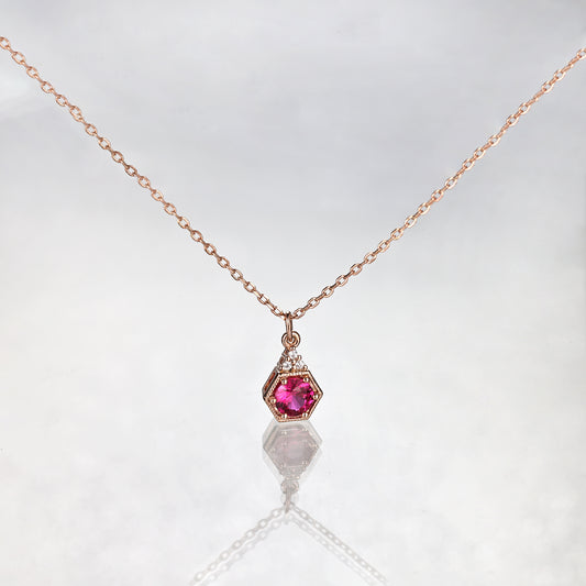 Silver Ruby Hexagon Necklace