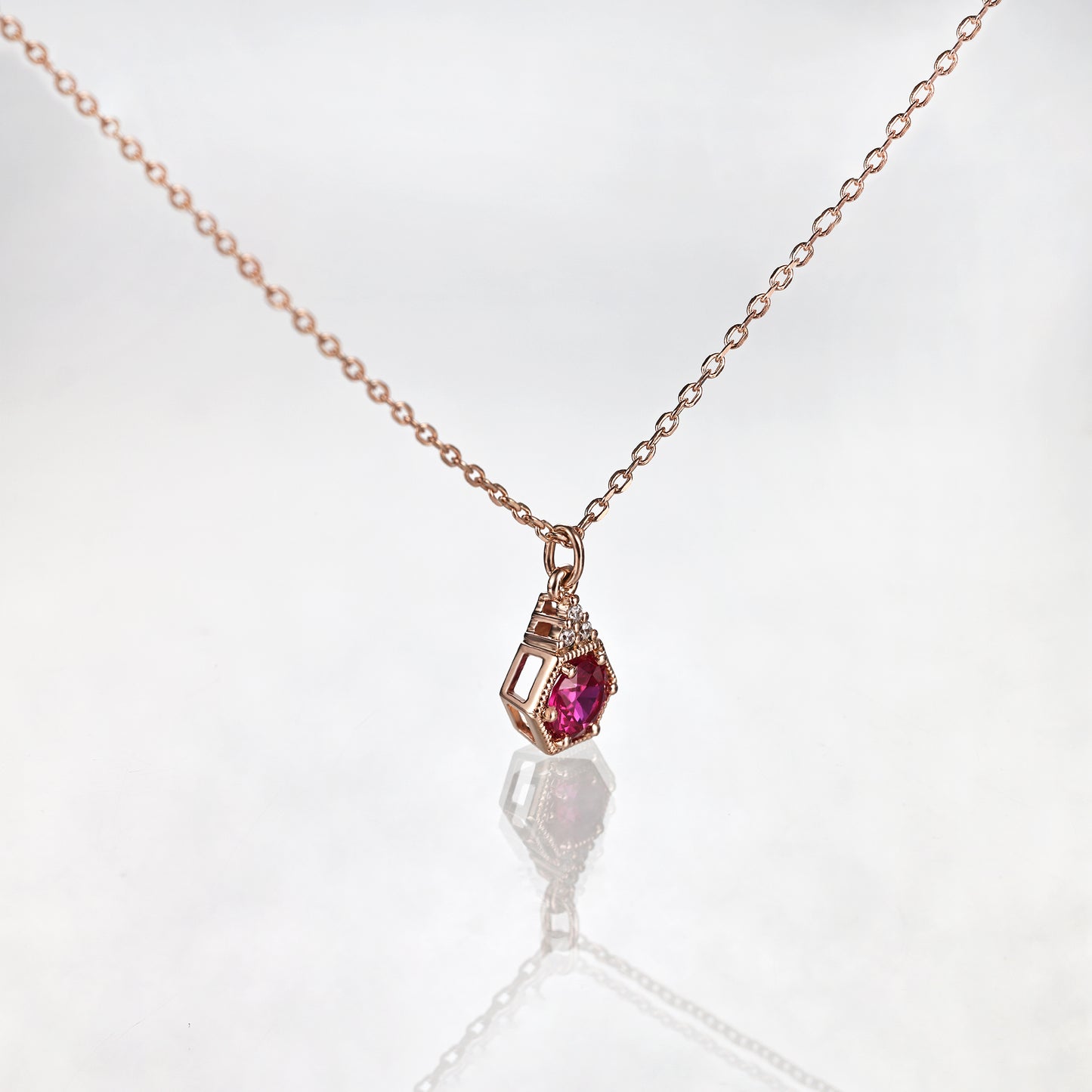 Silver Ruby Hexagon Necklace