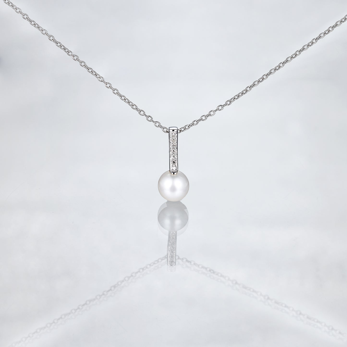 18K Gold Pearl Diamond Bar Necklace