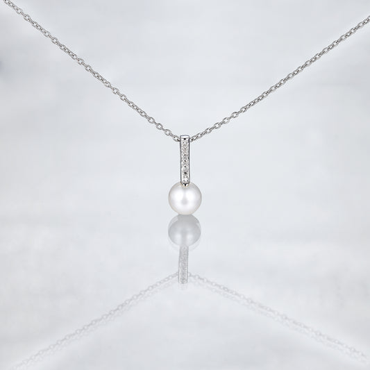18K Gold Pearl Diamond Bar Necklace