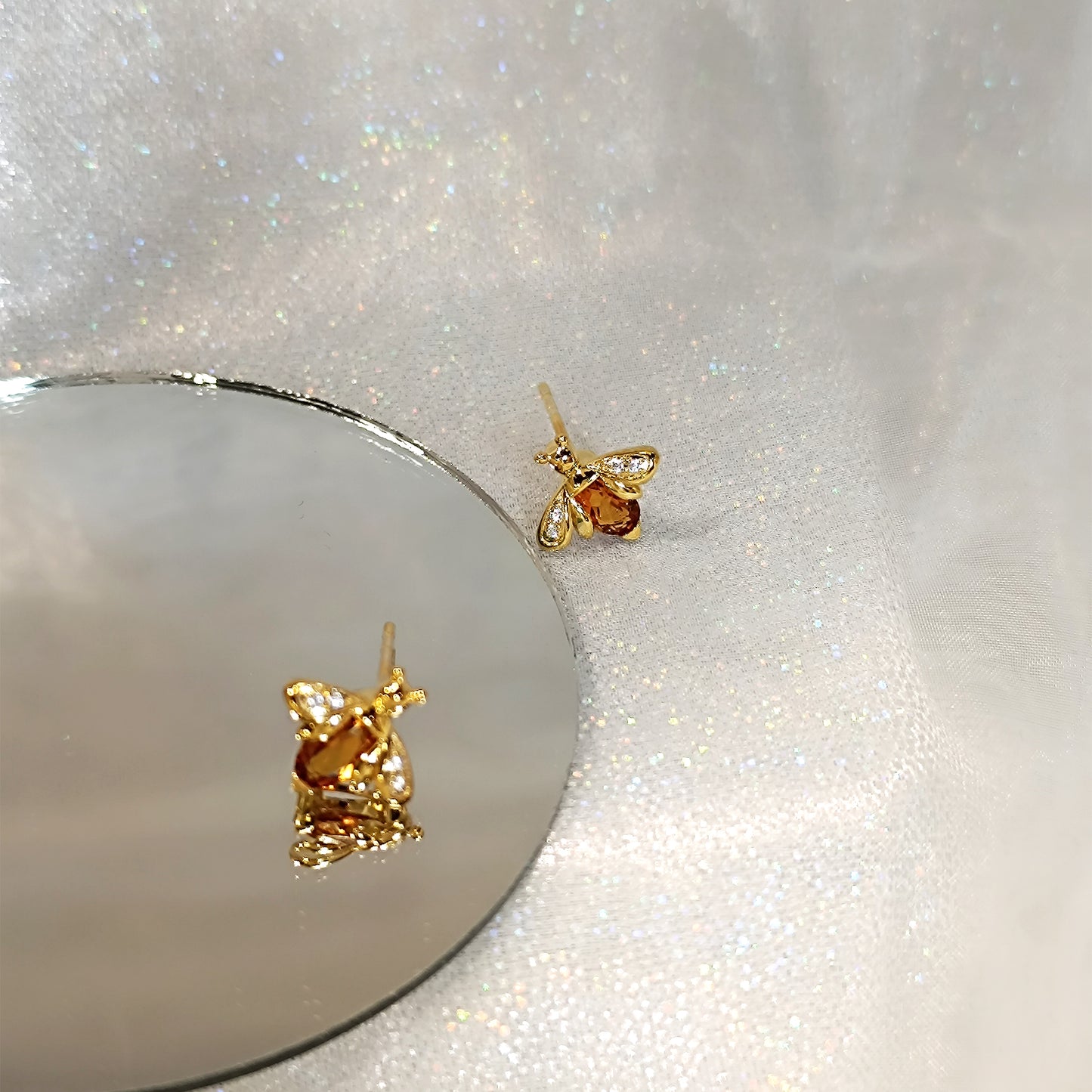 Orange Bee Citrine Stud Earrings