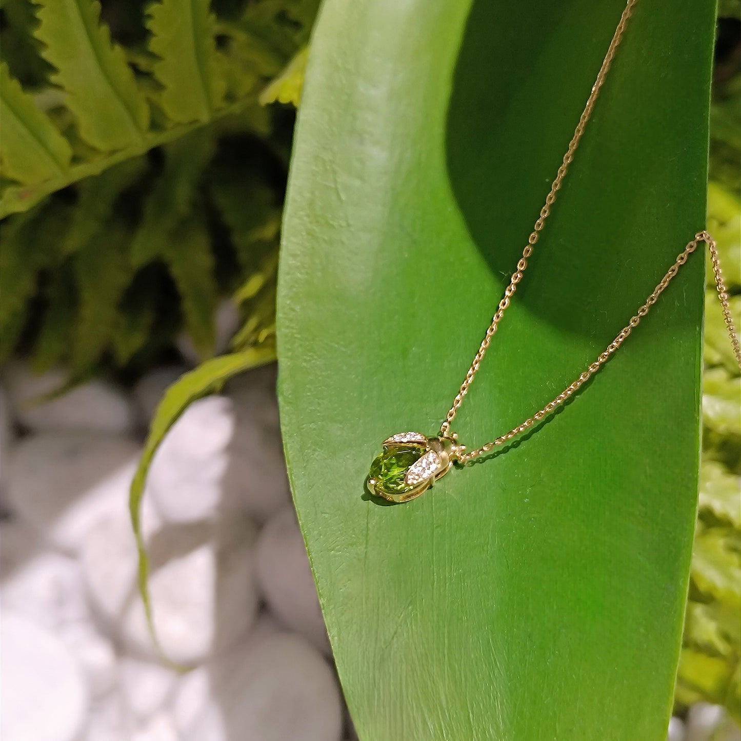 Oval Peridot Scarab Beetle Necklace
