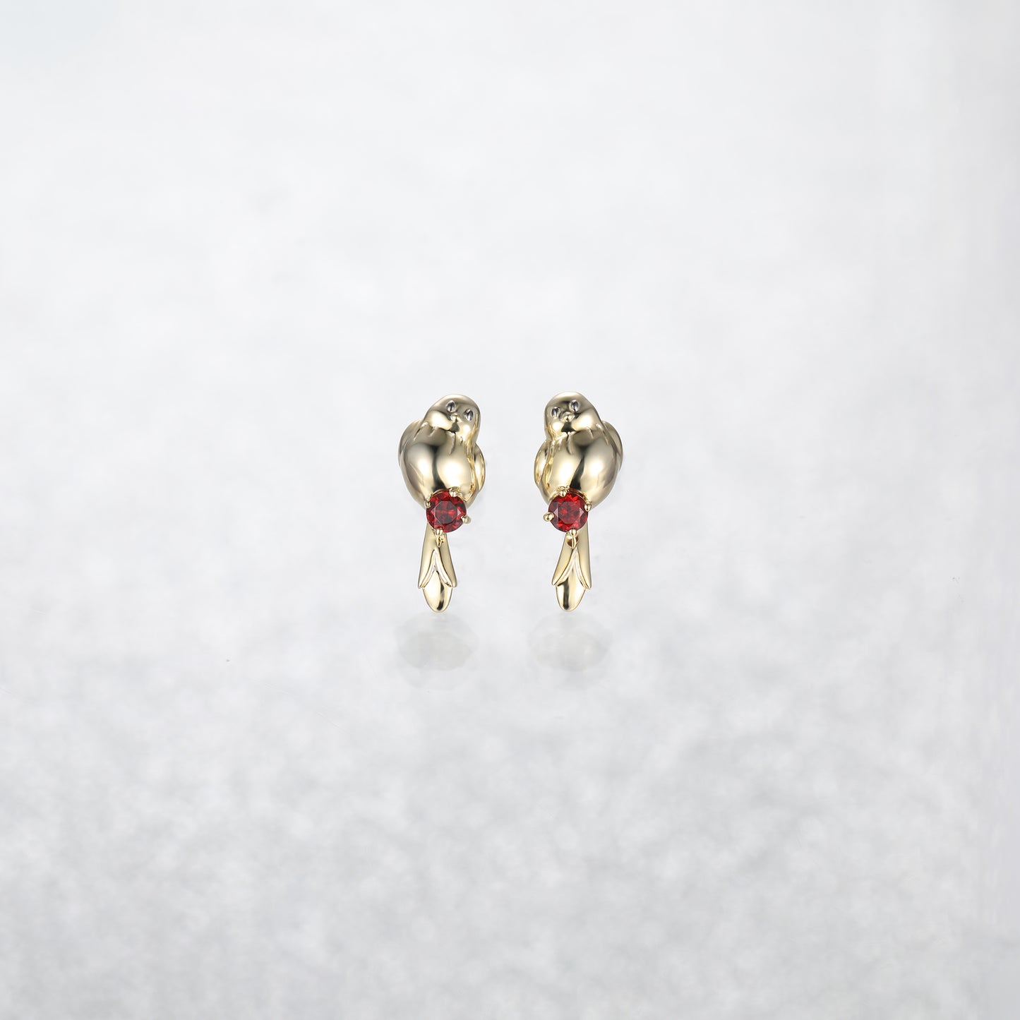 Red Garnet Baby Birds Stud Earrings