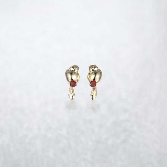 Red Garnet Baby Birds Stud Earrings