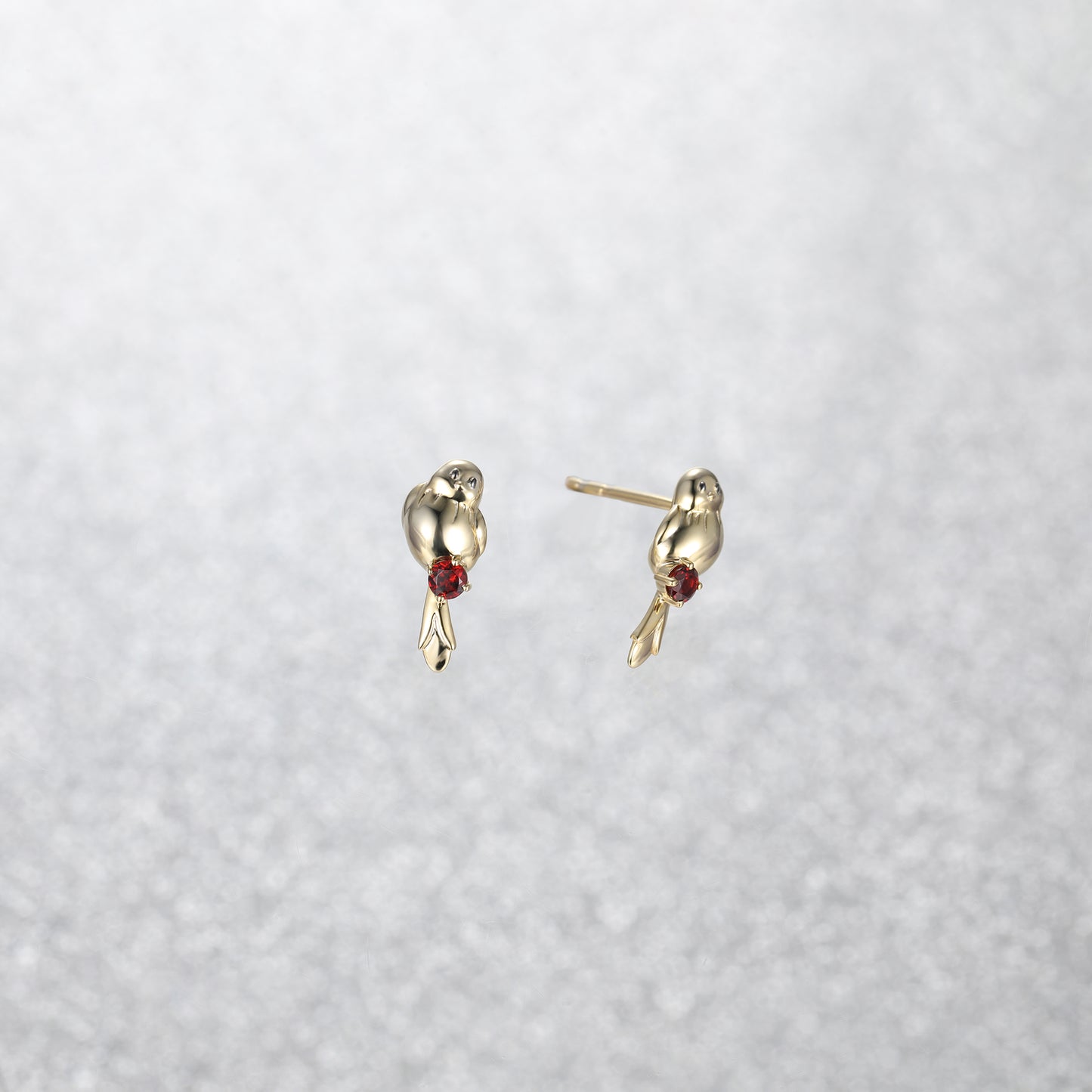 Red Garnet Baby Birds Stud Earrings
