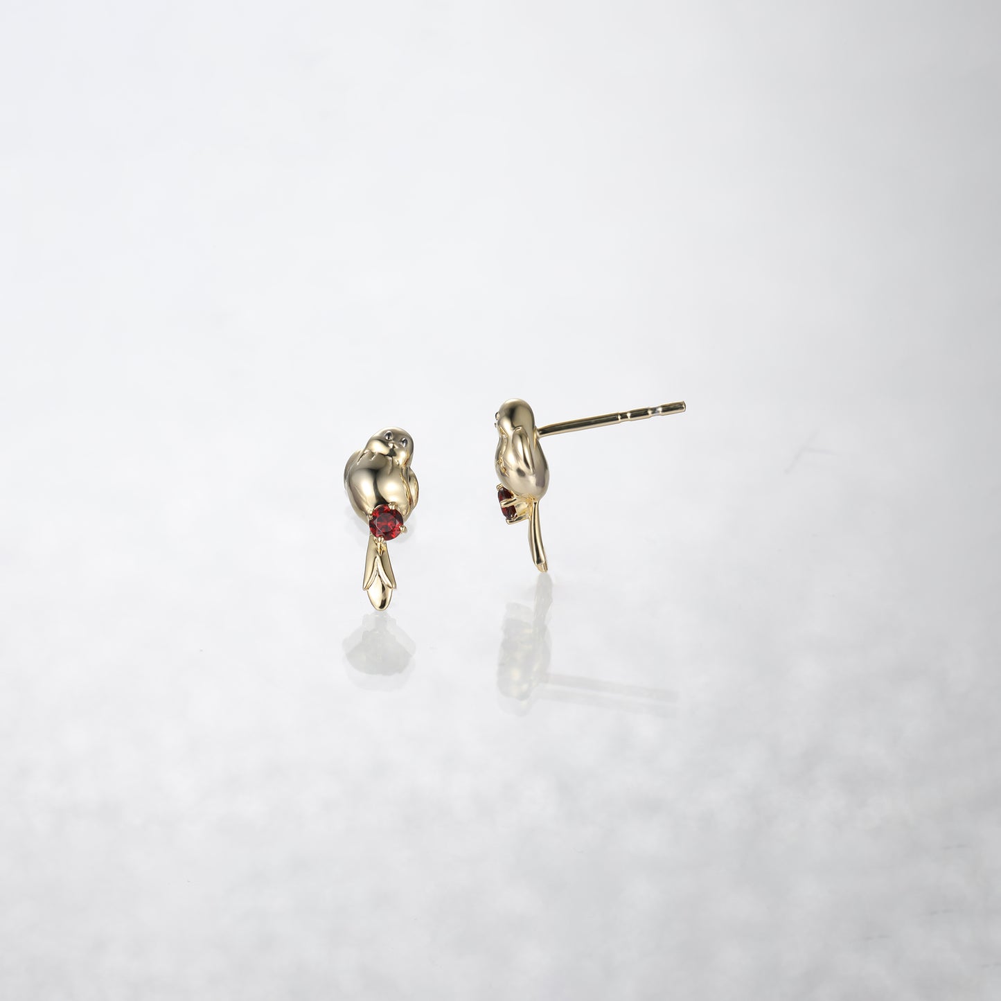 Red Garnet Baby Birds Stud Earrings