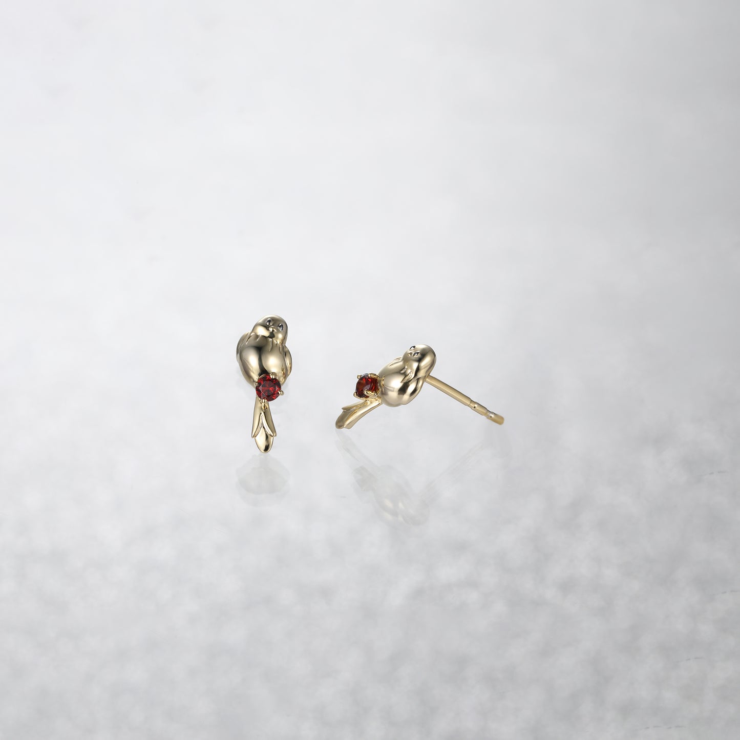 Red Garnet Baby Birds Stud Earrings