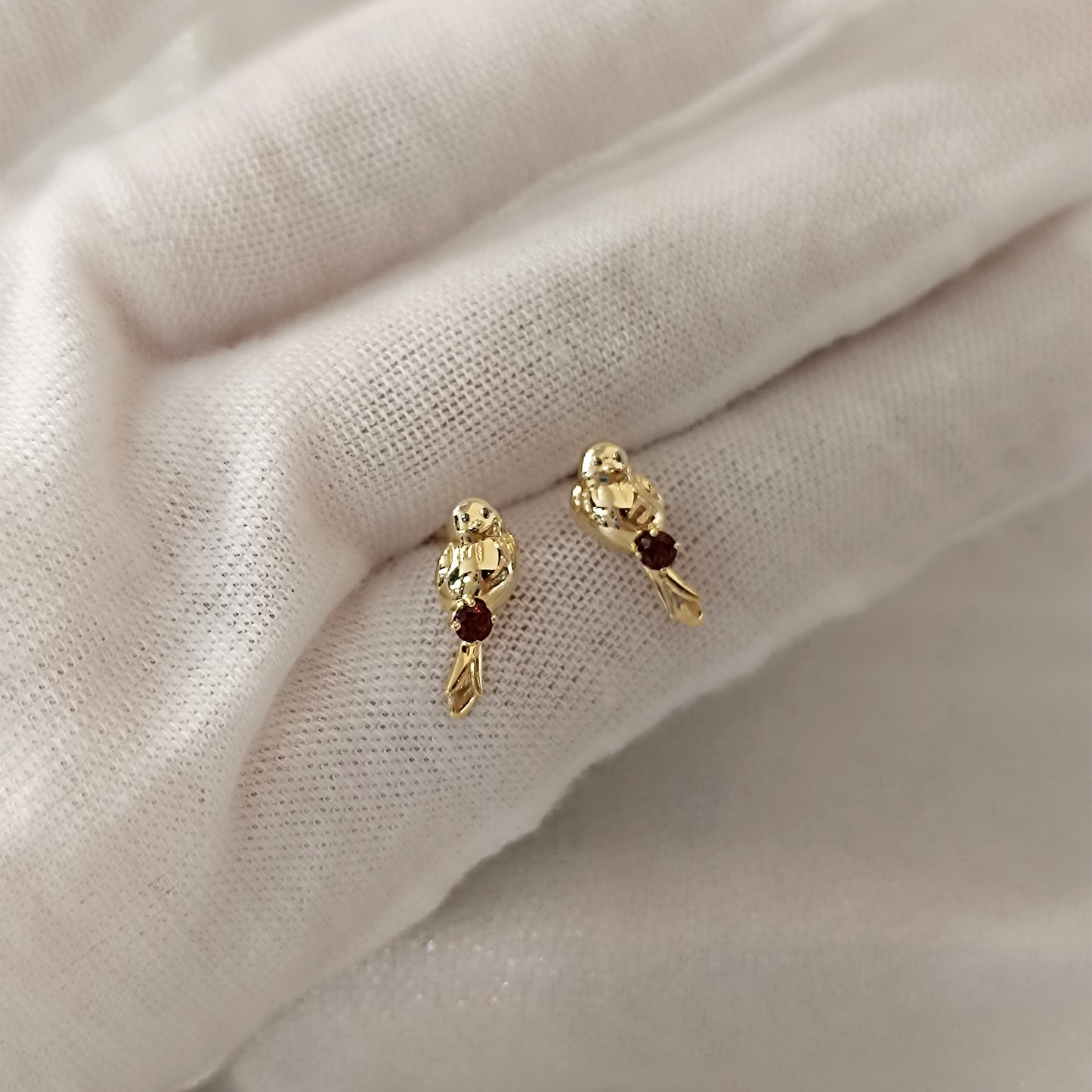 Red Garnet Baby Birds Stud Earrings