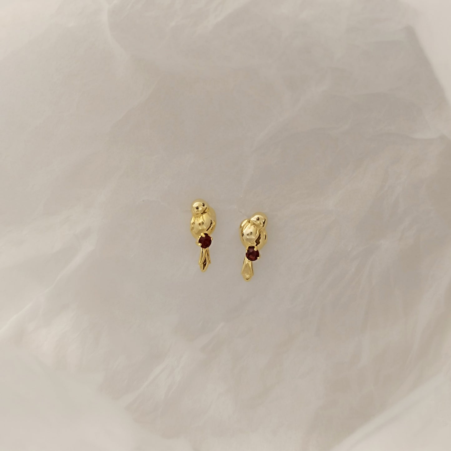 Red Garnet Baby Birds Stud Earrings