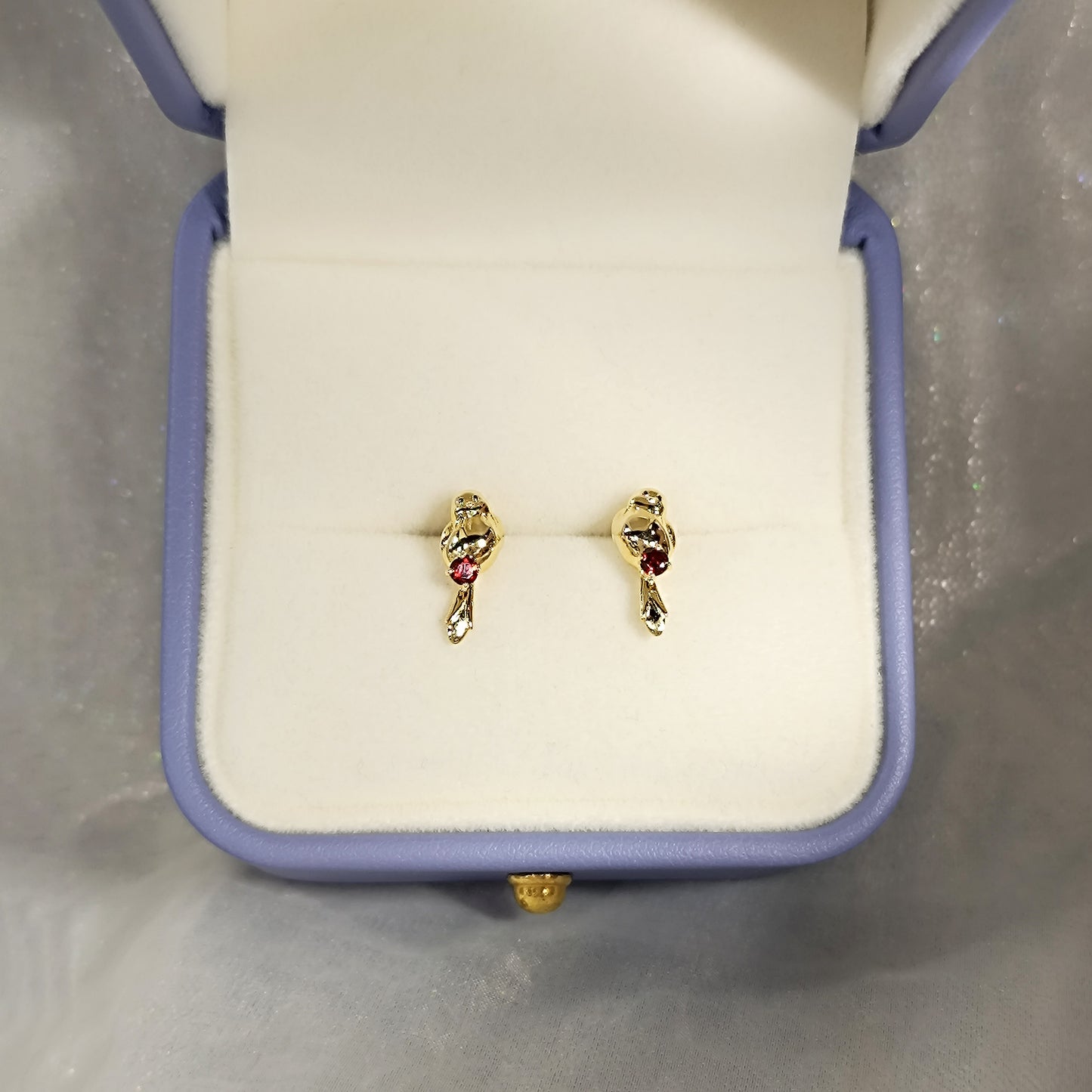 Red Garnet Baby Birds Stud Earrings