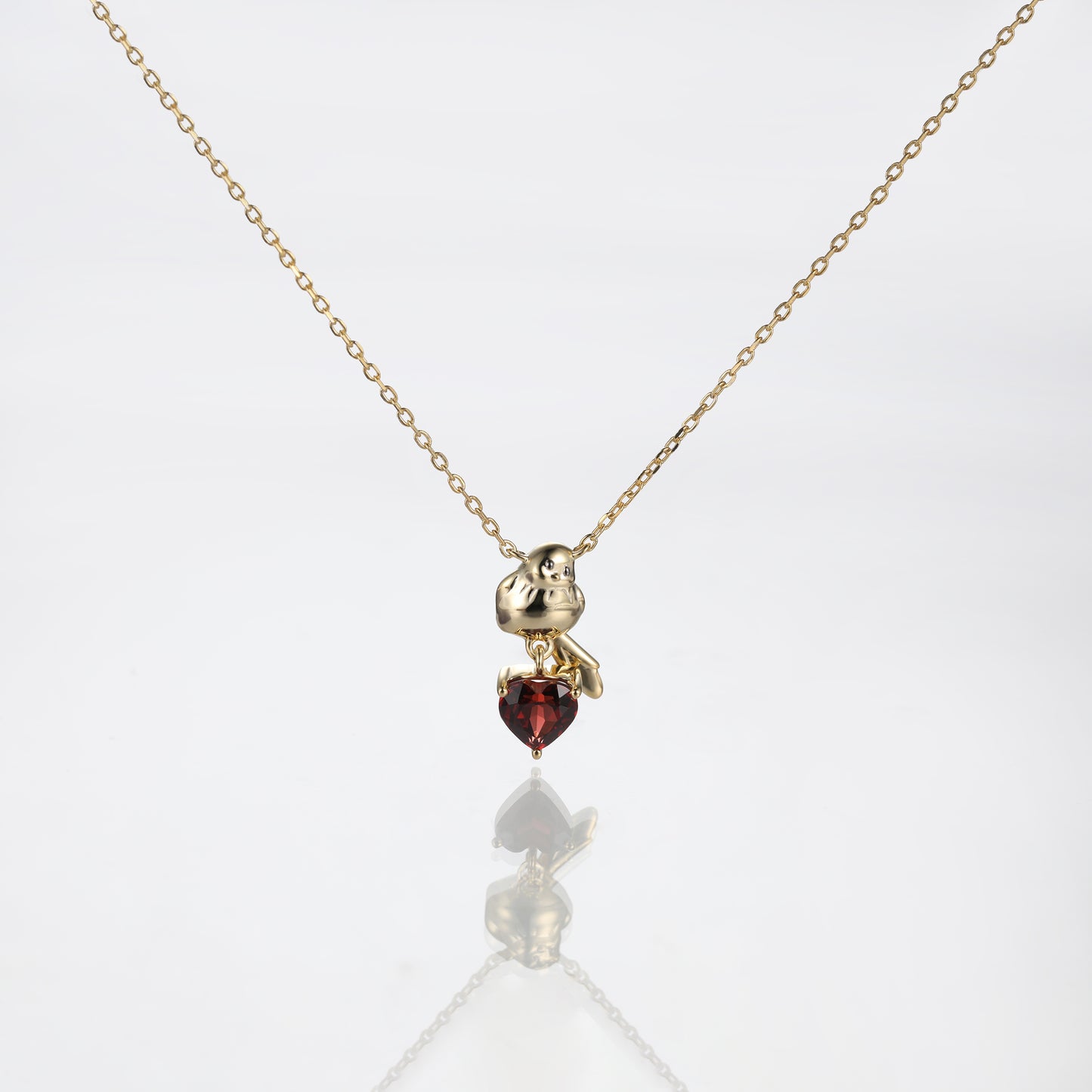 Solid Gold Red Garnet Baby Bird Pendant