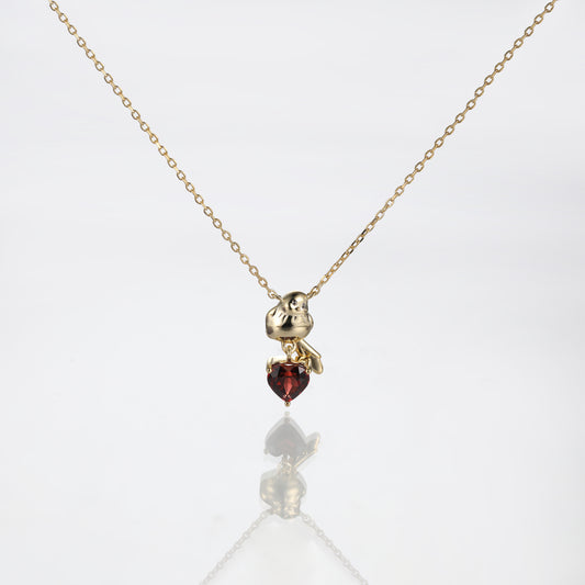 Solid Gold Red Garnet Baby Bird Pendant