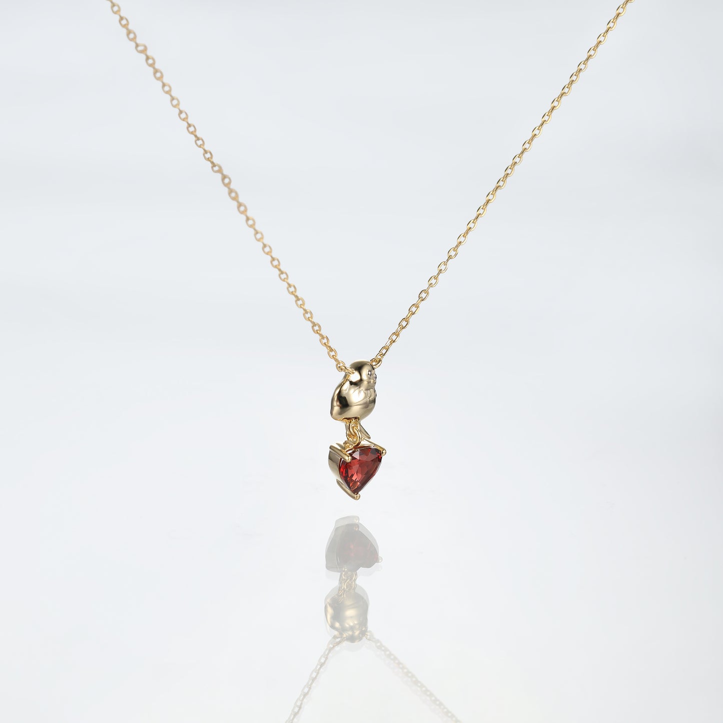 Solid Gold Red Garnet Baby Bird Pendant