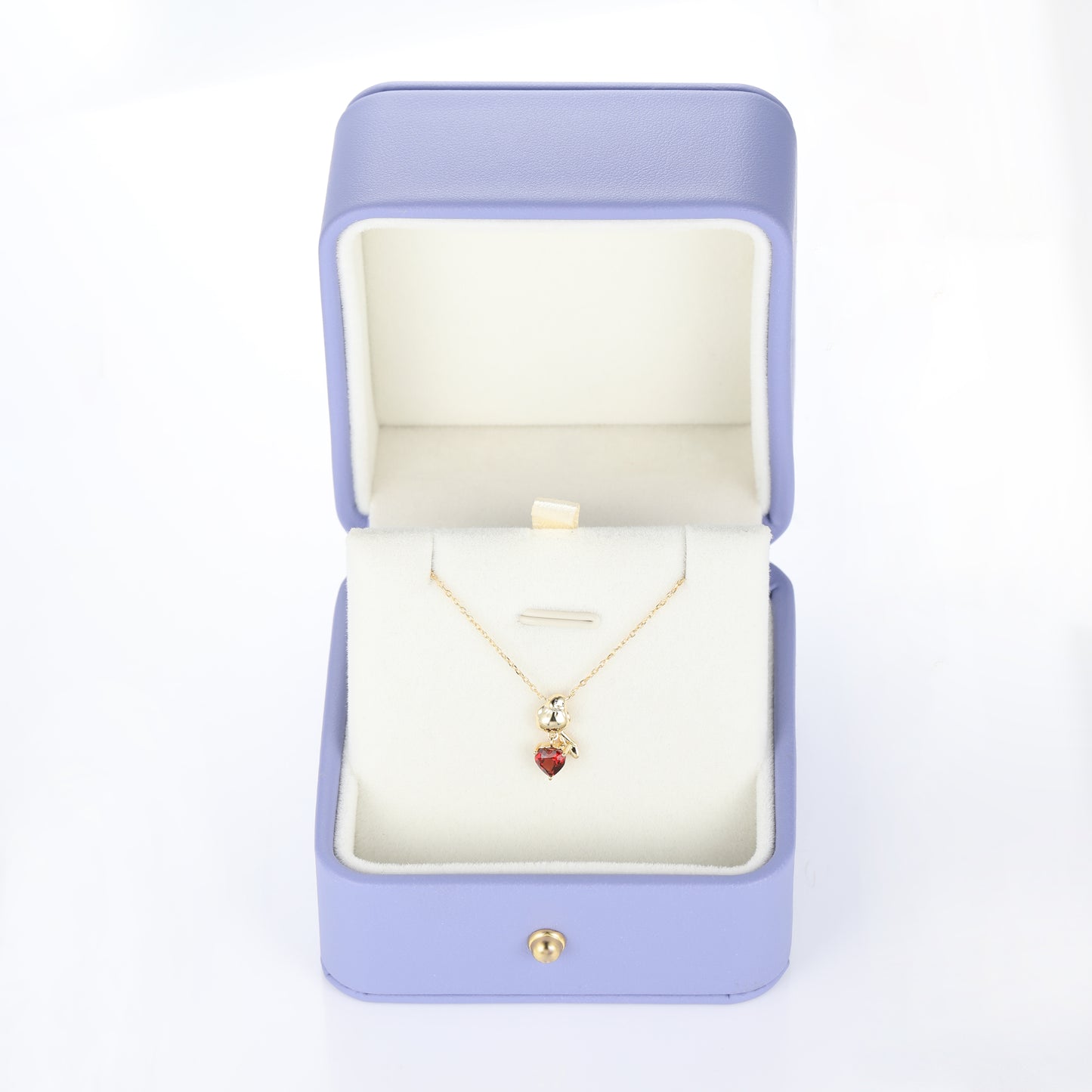 Solid Gold Red Garnet Baby Bird Pendant