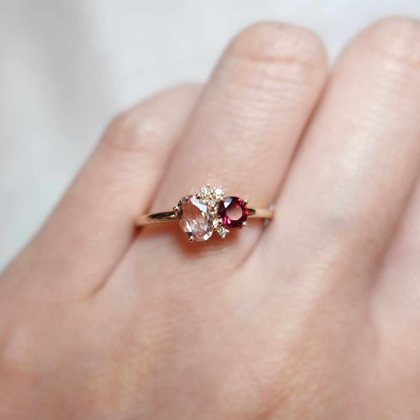 Round Blue Topaz Oval Morganite Star Diamond Ring