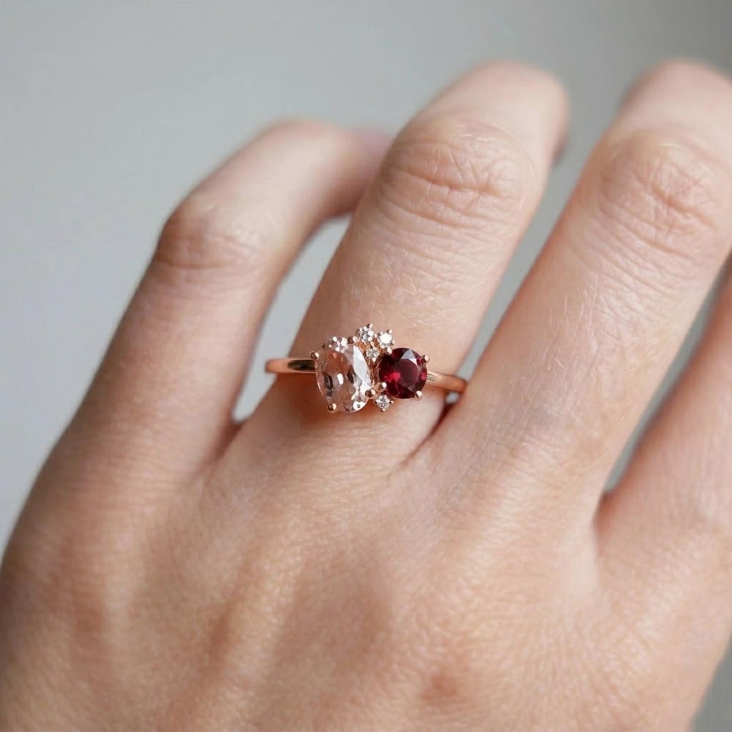 Round Blue Topaz Oval Morganite Star Diamond Ring