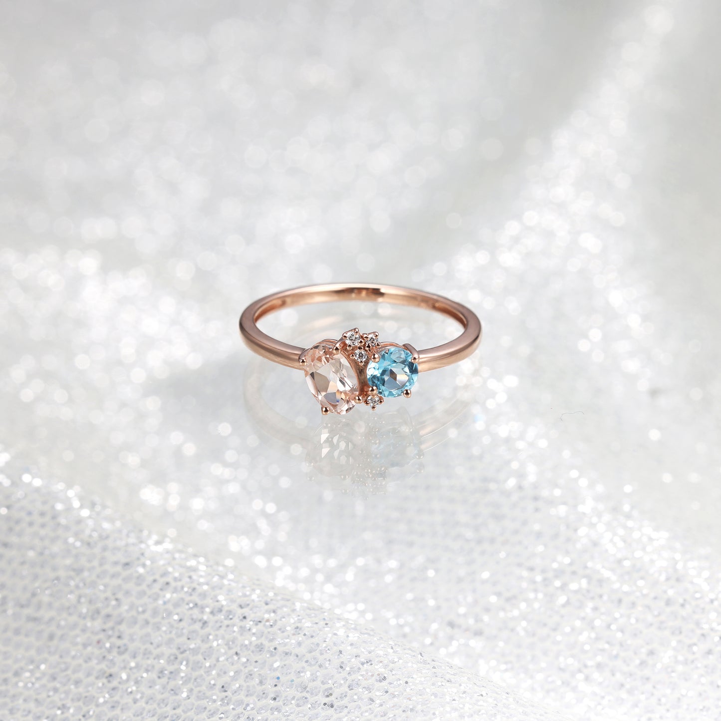 Round Blue Topaz Oval Morganite Star Diamond Ring