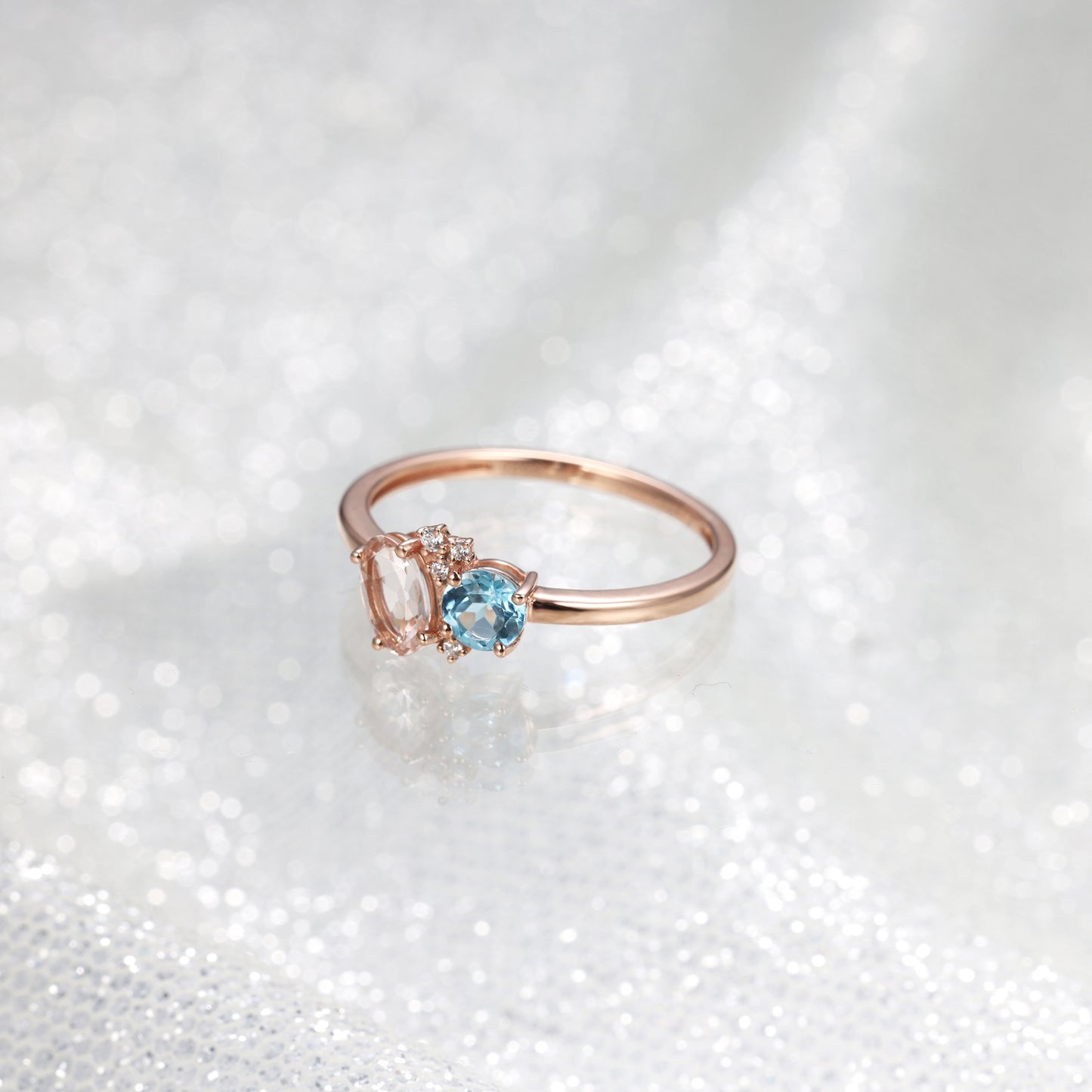 Round Blue Topaz Oval Morganite Star Diamond Ring