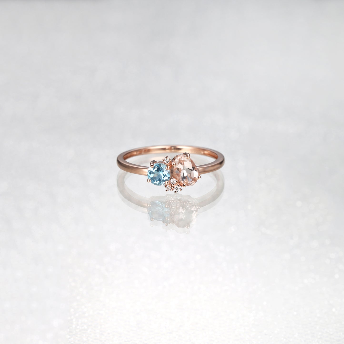 Round Blue Topaz Oval Morganite Star Diamond Ring