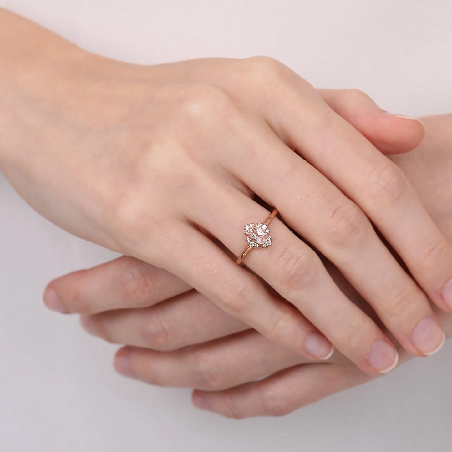 Oval Morganite Flower Ring (Instock)
