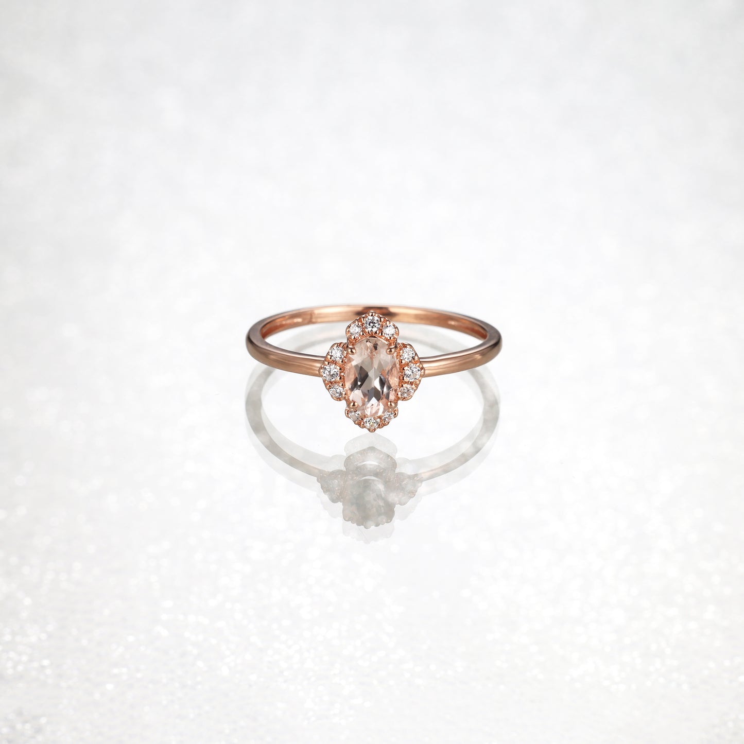 Oval Morganite Diamond Flower Ring