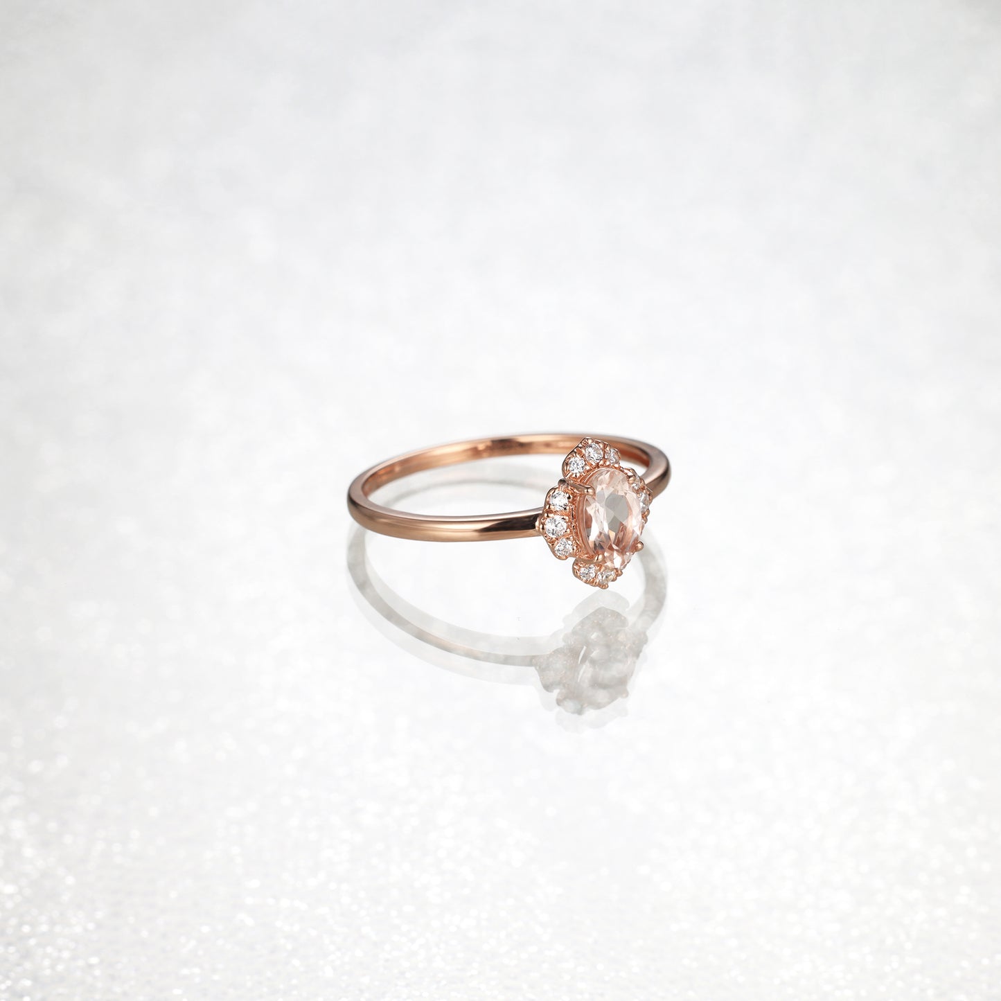 Oval Morganite Diamond Flower Ring